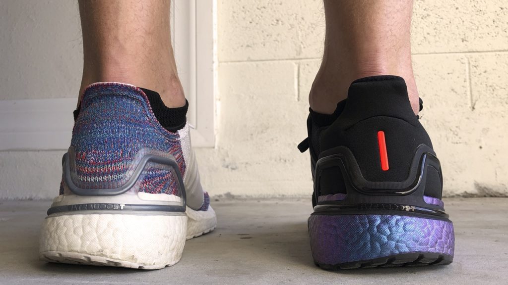 Gót giày: Ultraboost 19 chân trái, Ultraboost 20 chân phải