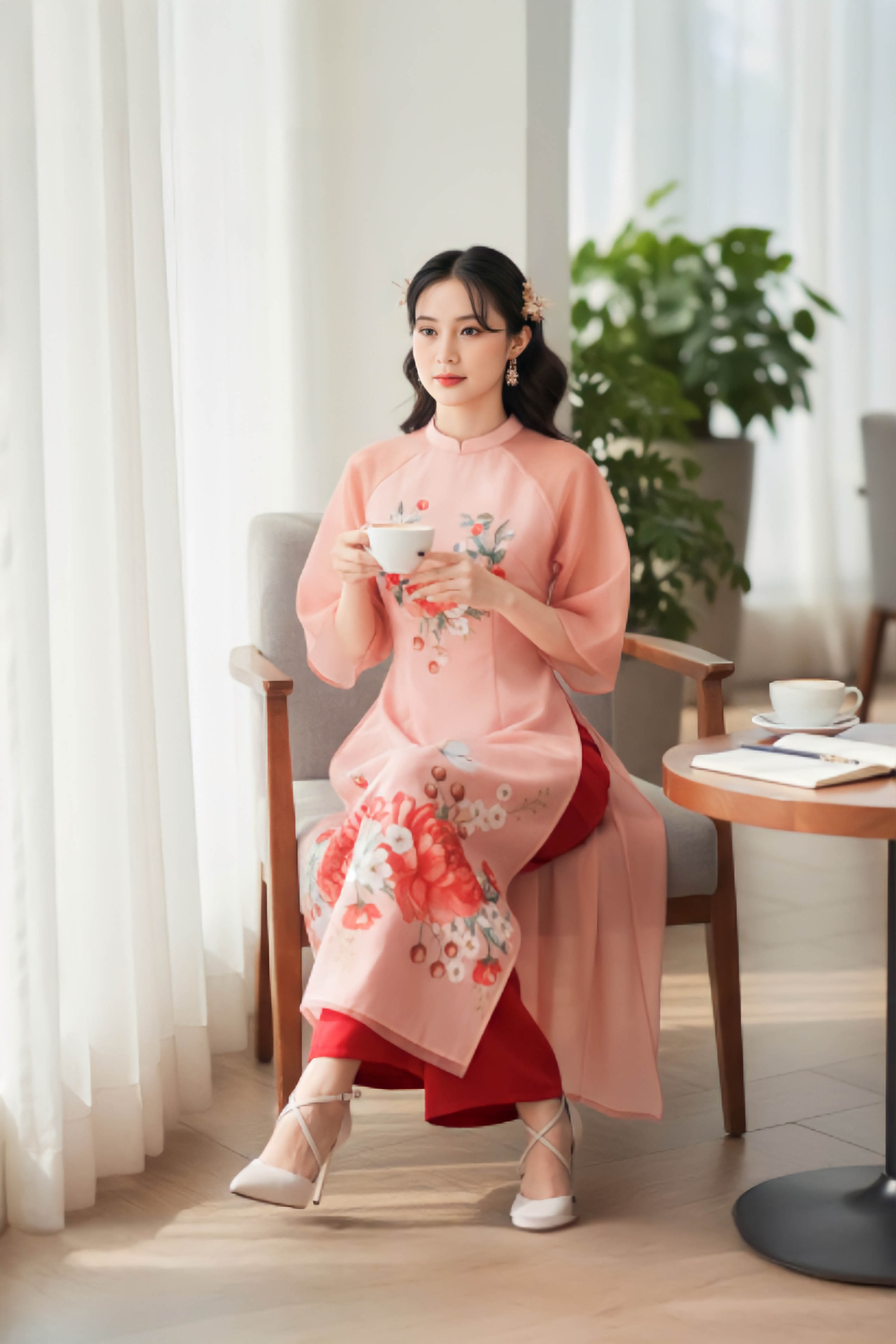 Set áo dài Mẫu đơn