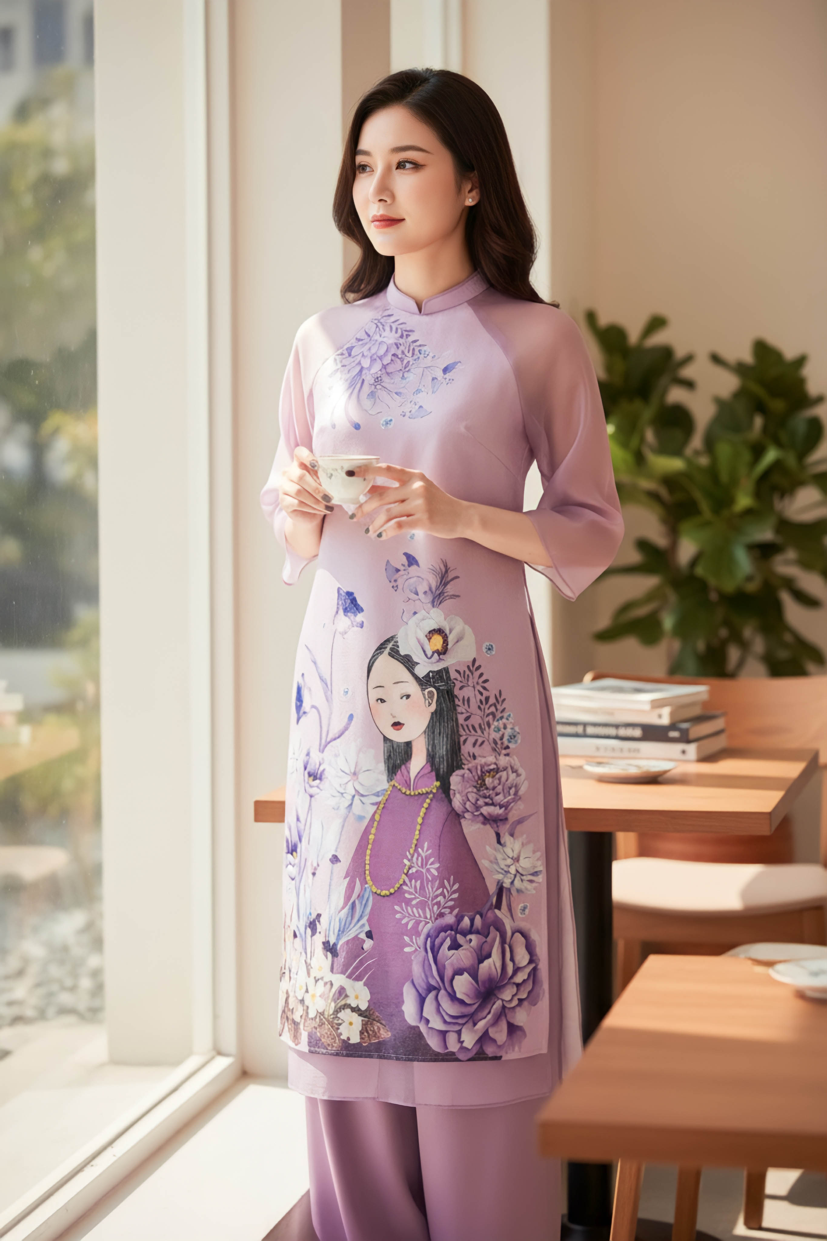 Áo dài taffa dáng suông Cẩm Miên
