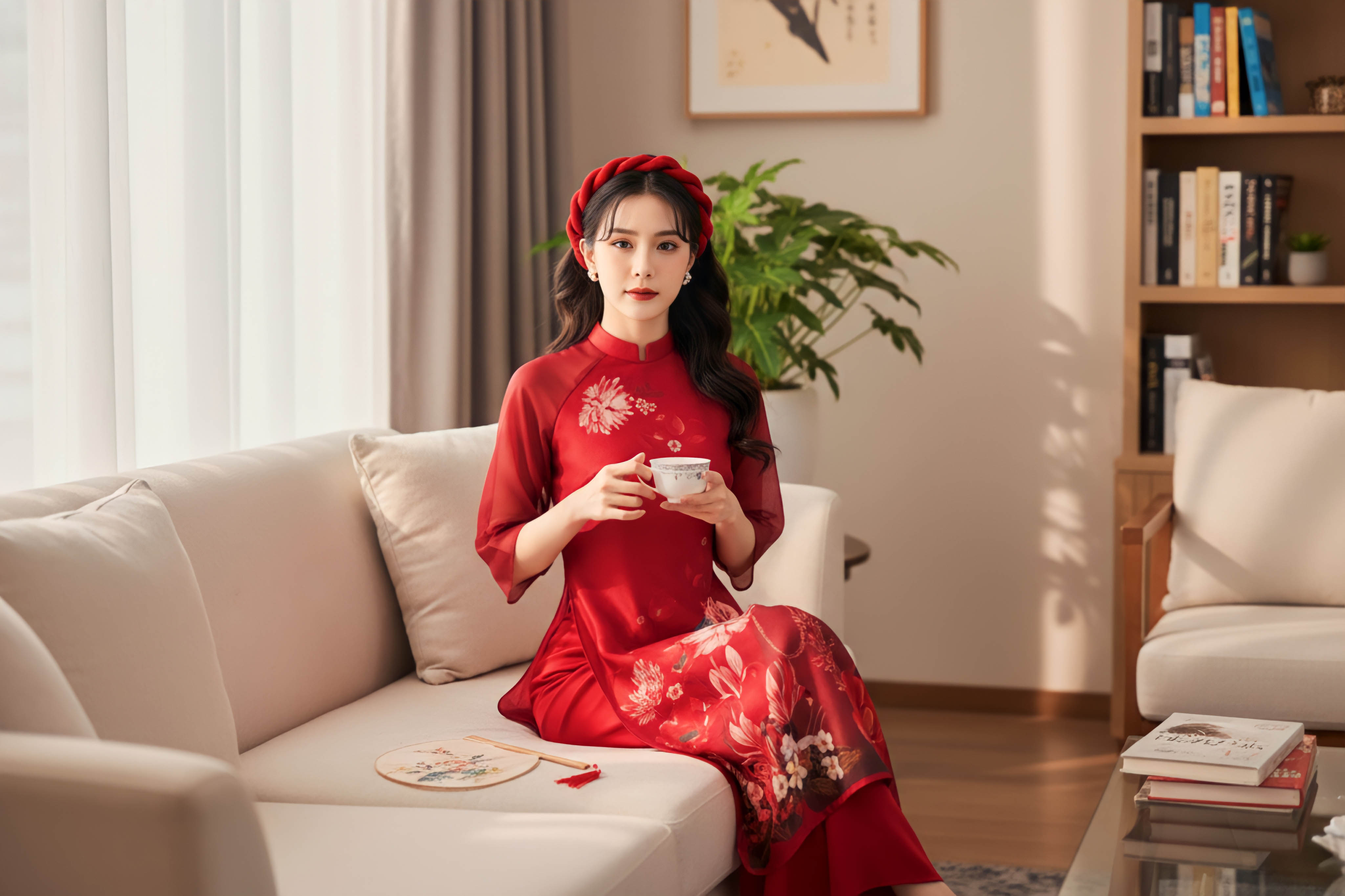 Áo dài taffa dáng suông Cẩm Miên