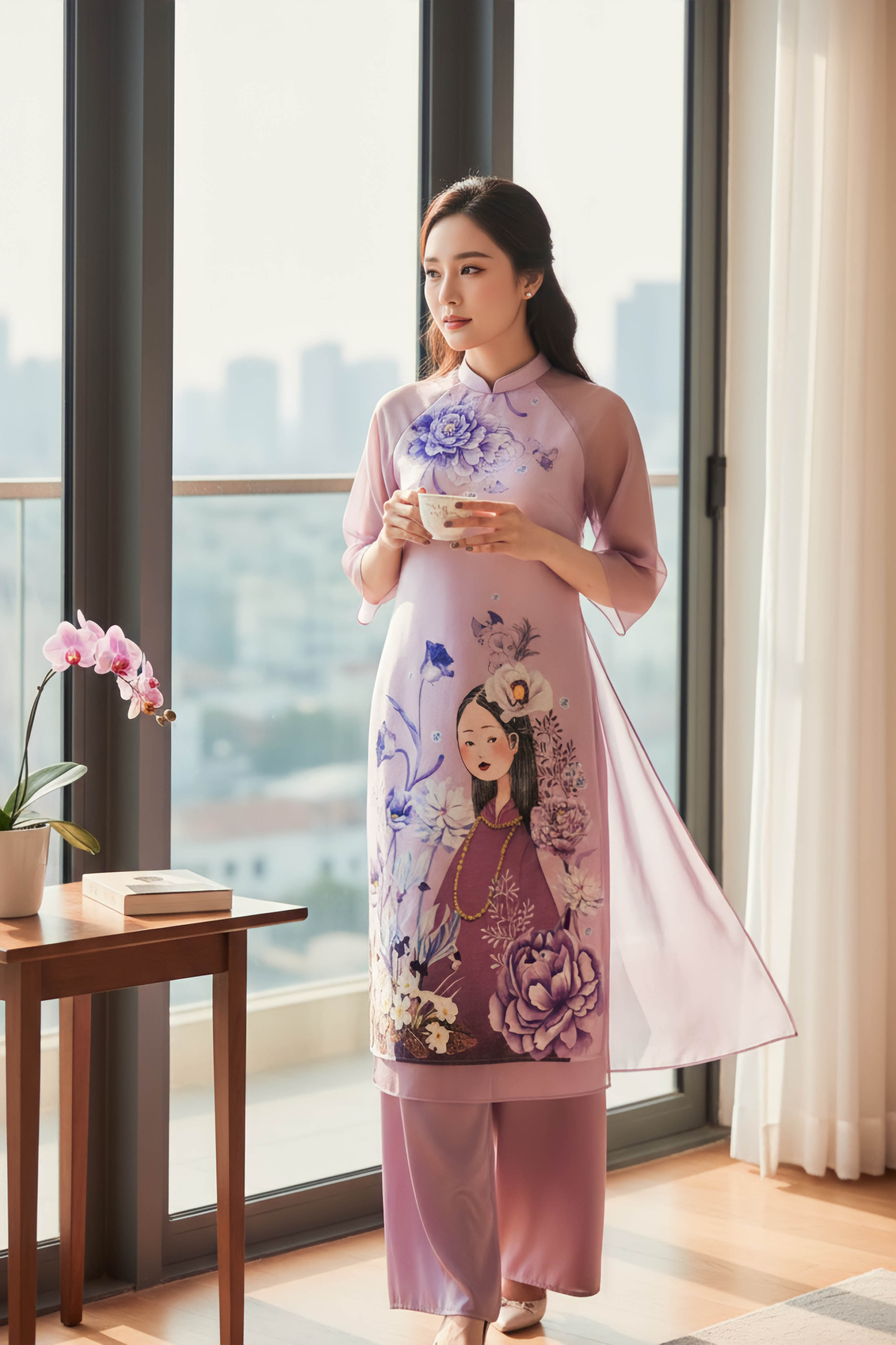 Áo dài taffa dáng suông Cẩm Miên
