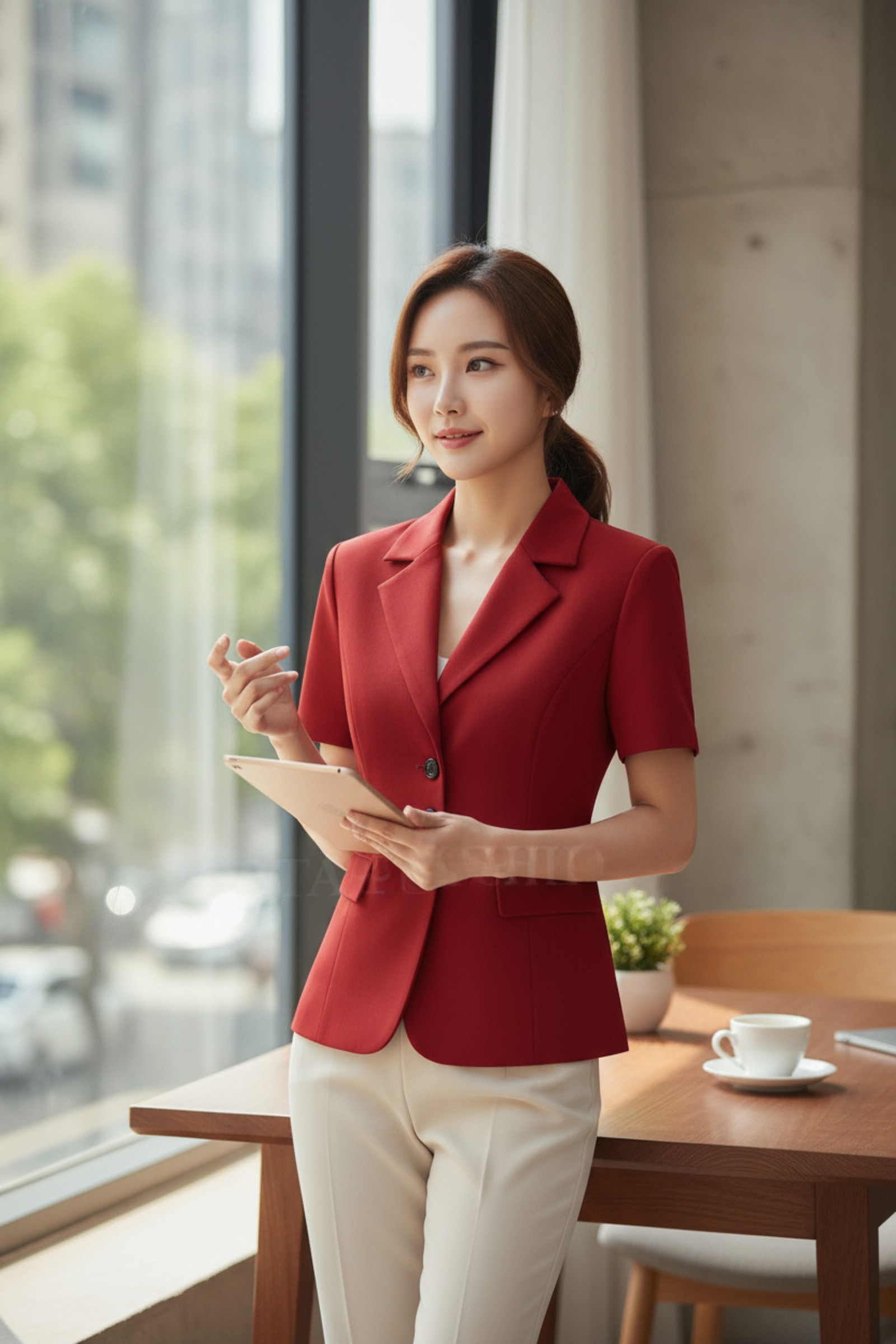 Áo vest cổ K tay cộc hai ly thân trước