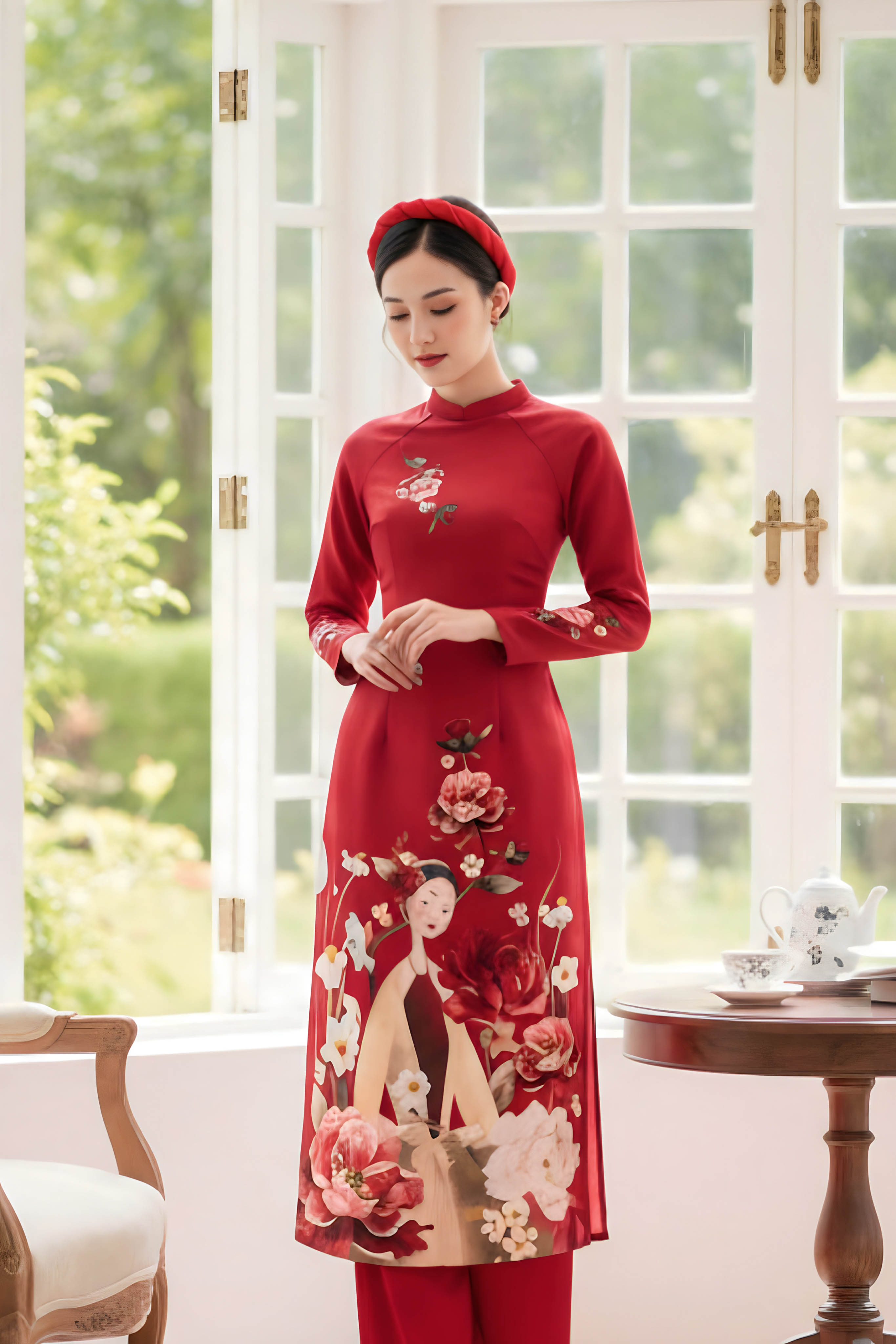 Set áo dài gấm Văn Khôi