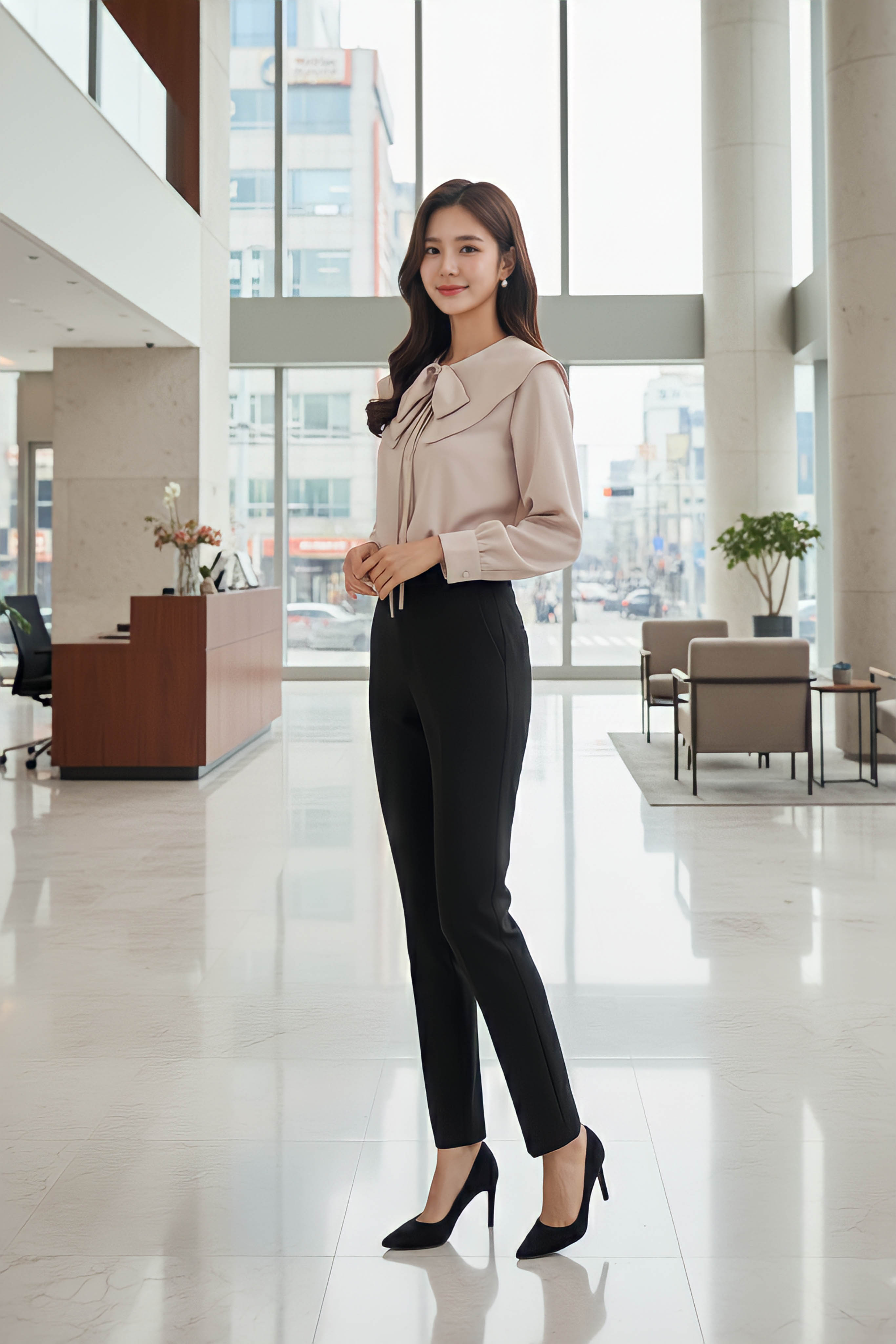 Áo sơ mi dài tay cổ nơ