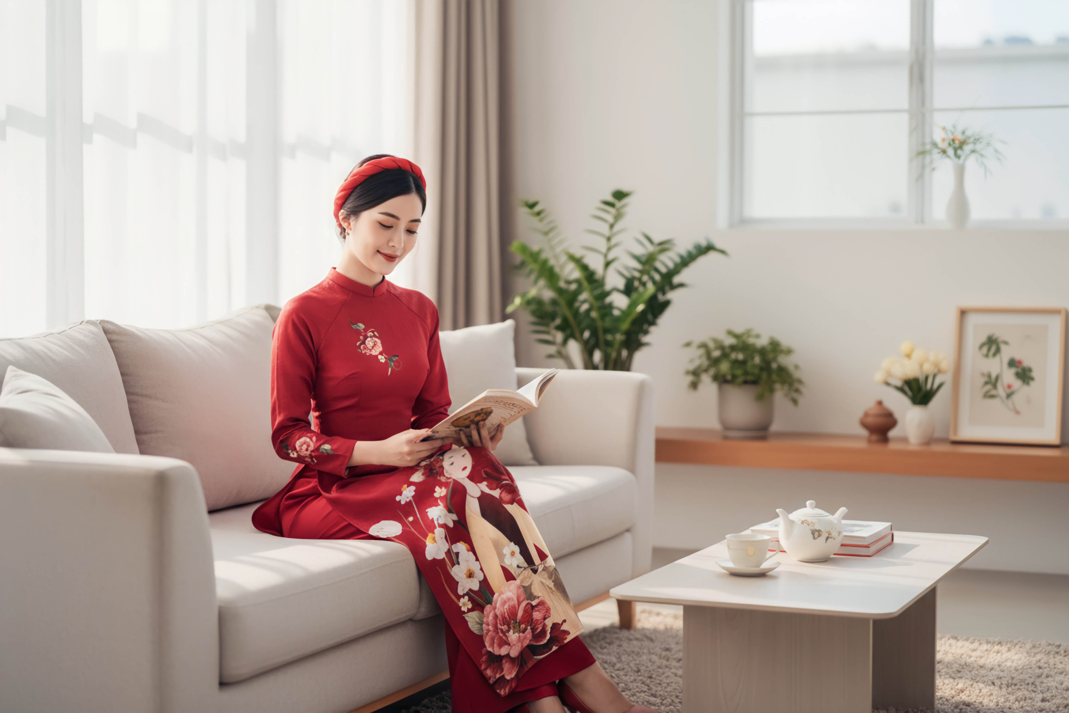 Set áo dài gấm Văn Khôi