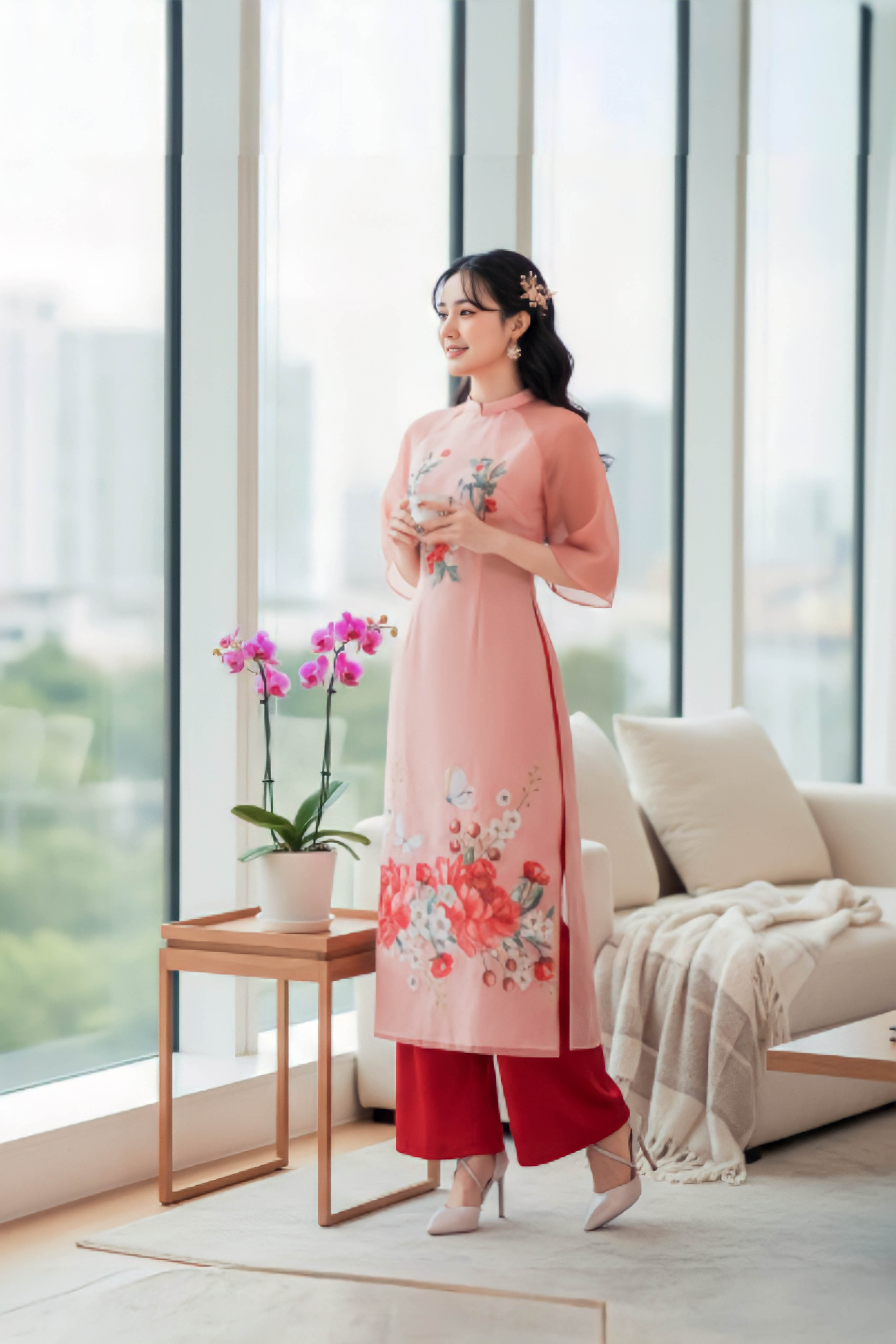 Set áo dài Mẫu đơn