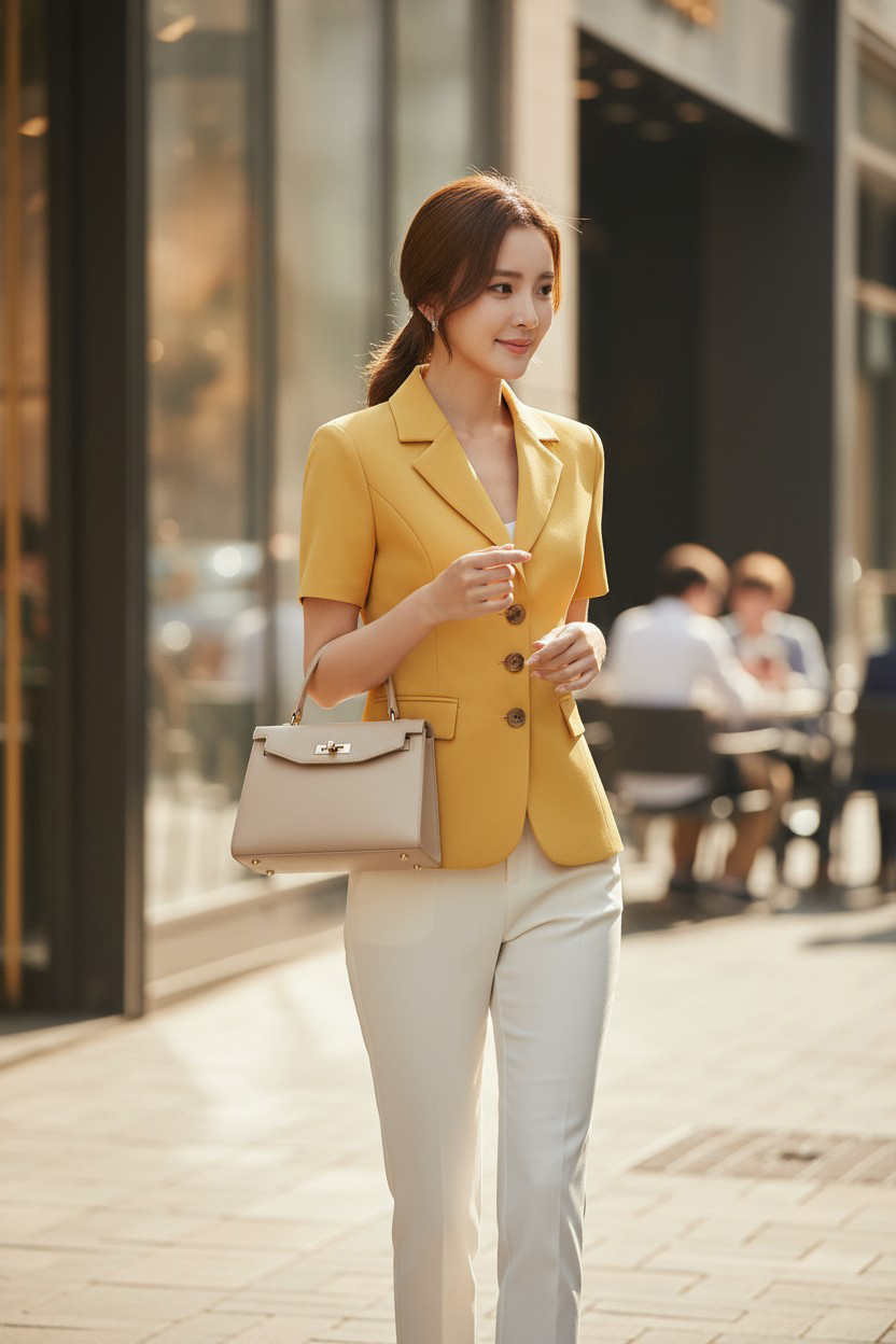 Áo vest cổ K tay cộc hai ly thân trước