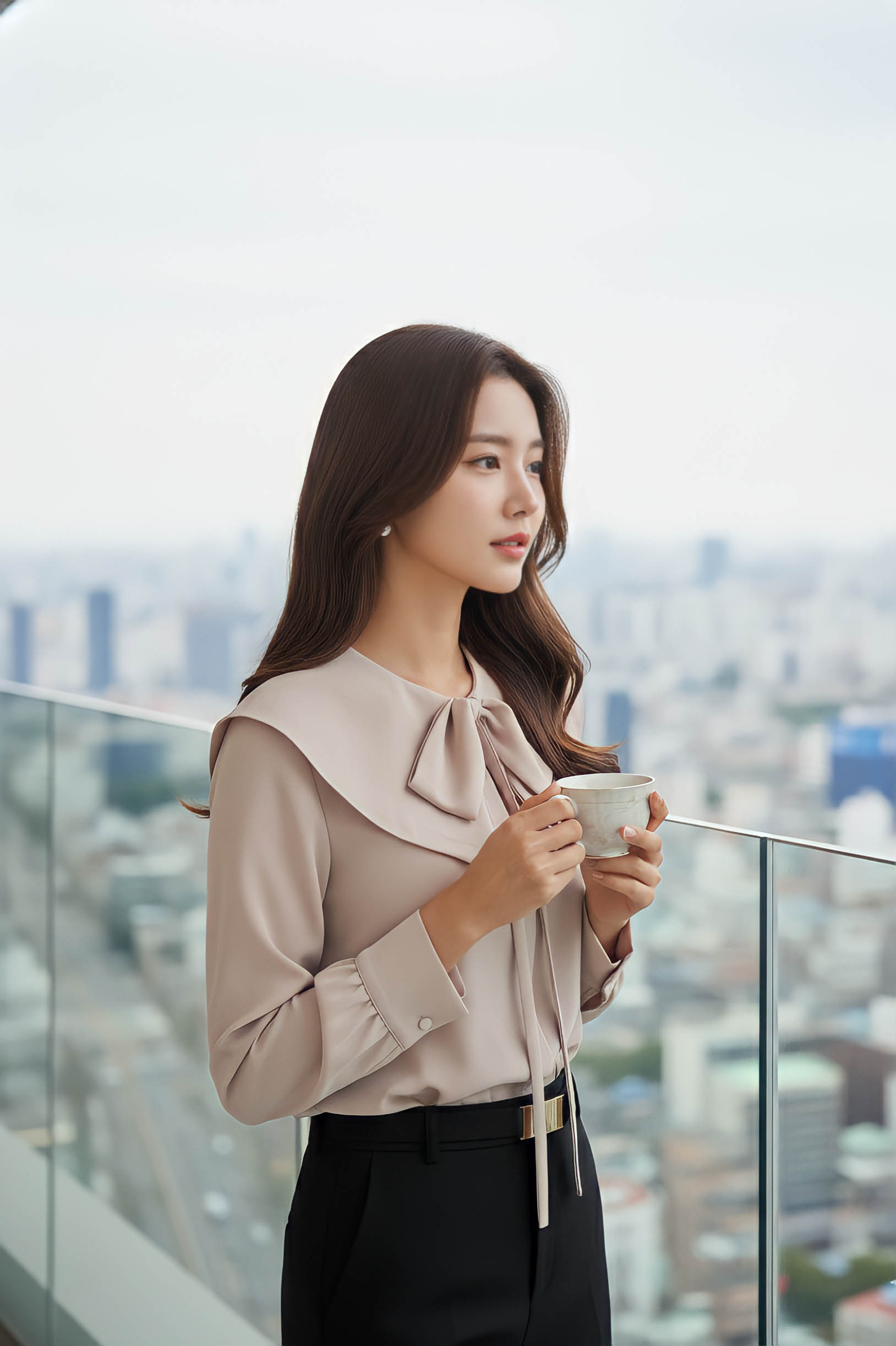 Áo sơ mi dài tay cổ nơ