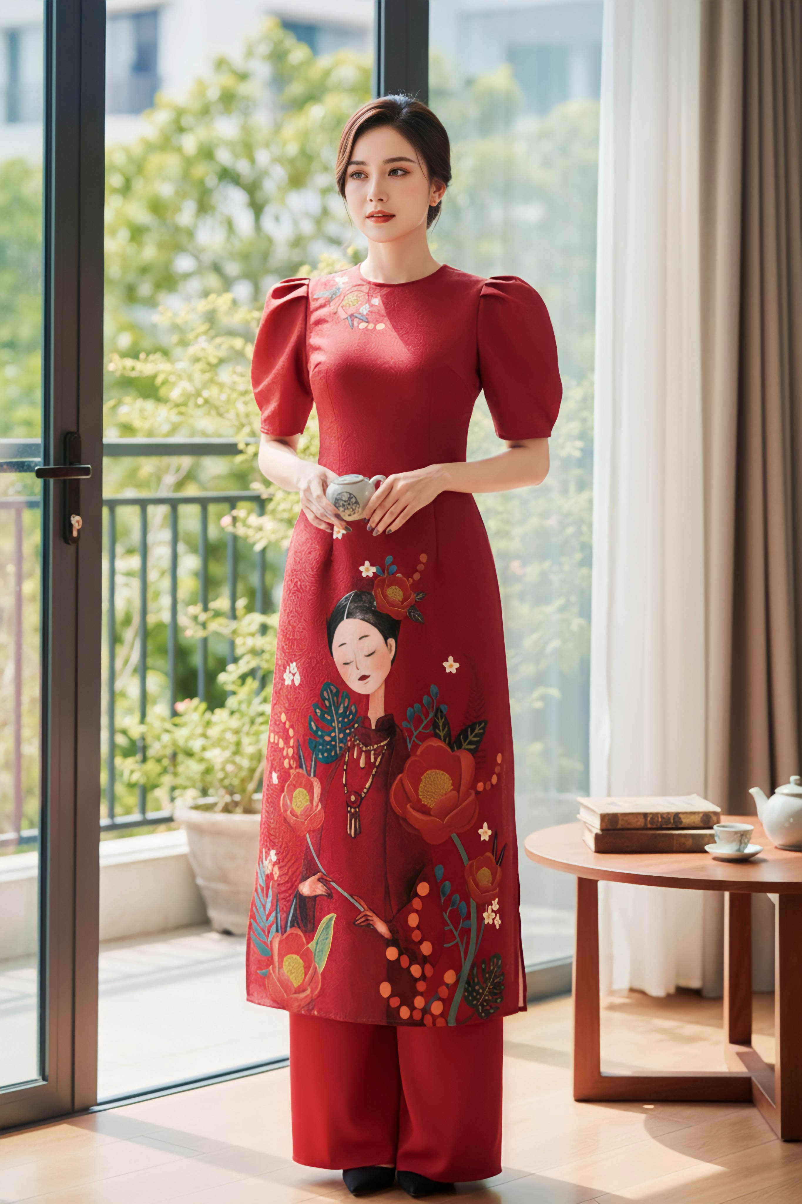 Set áo dài gấm Bích Trà