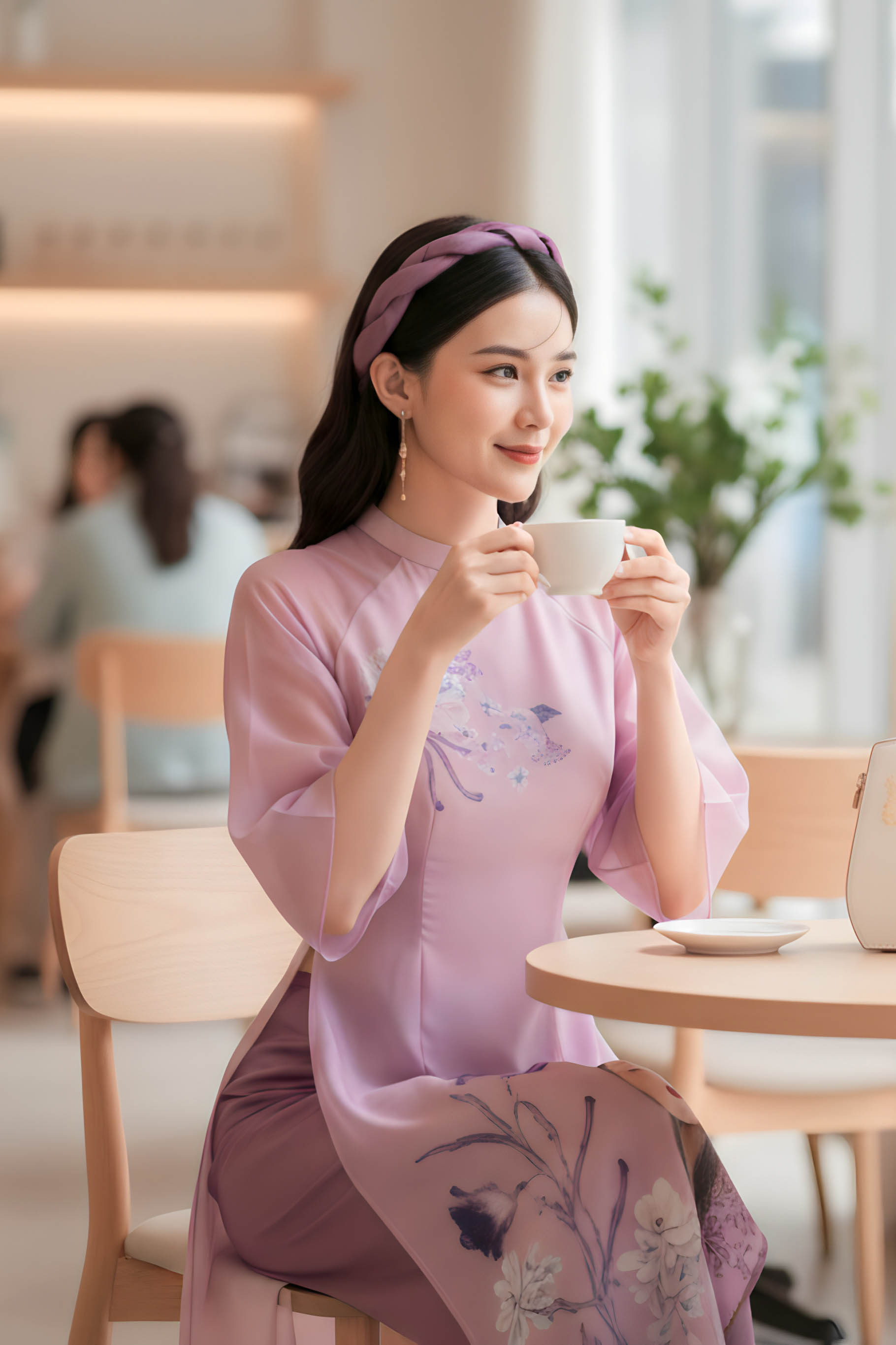 Set áo dài tơ dáng eo Cẩm Miên