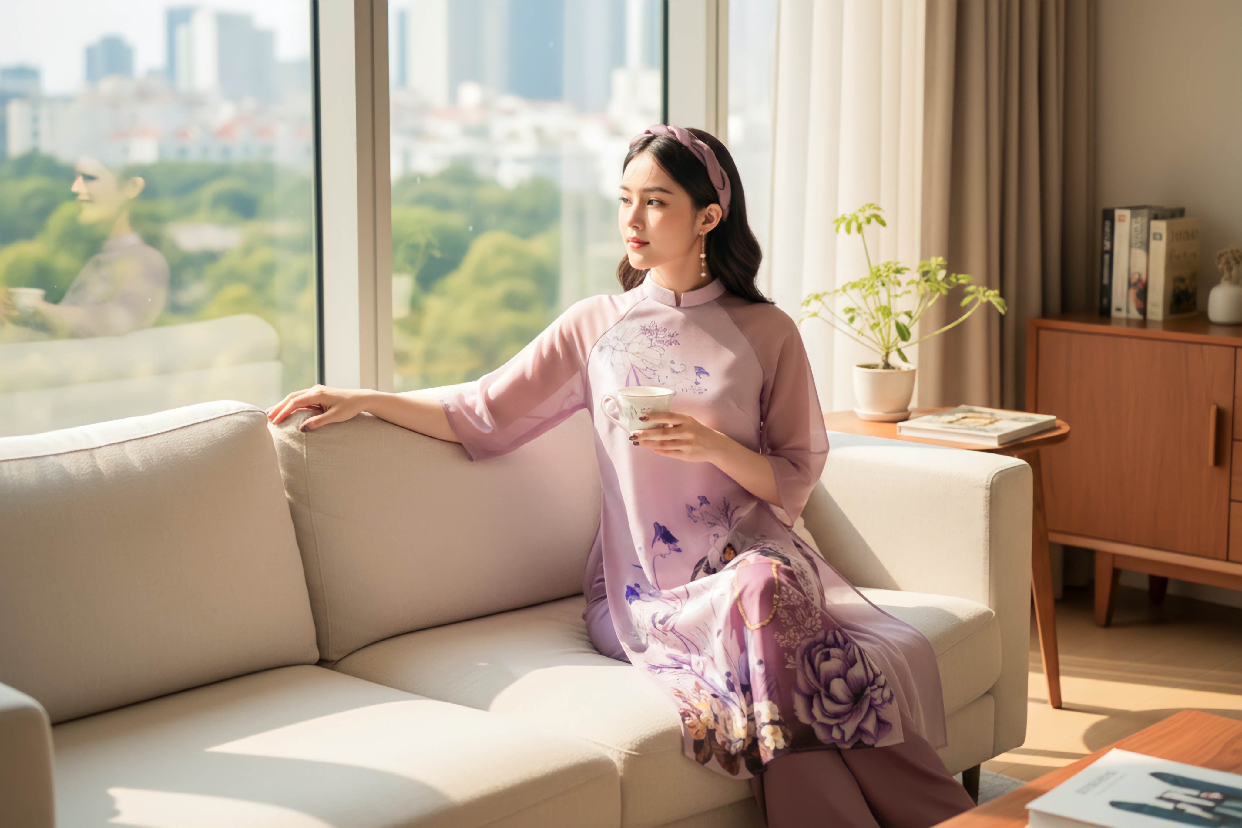 Áo dài taffa dáng suông Cẩm Miên
