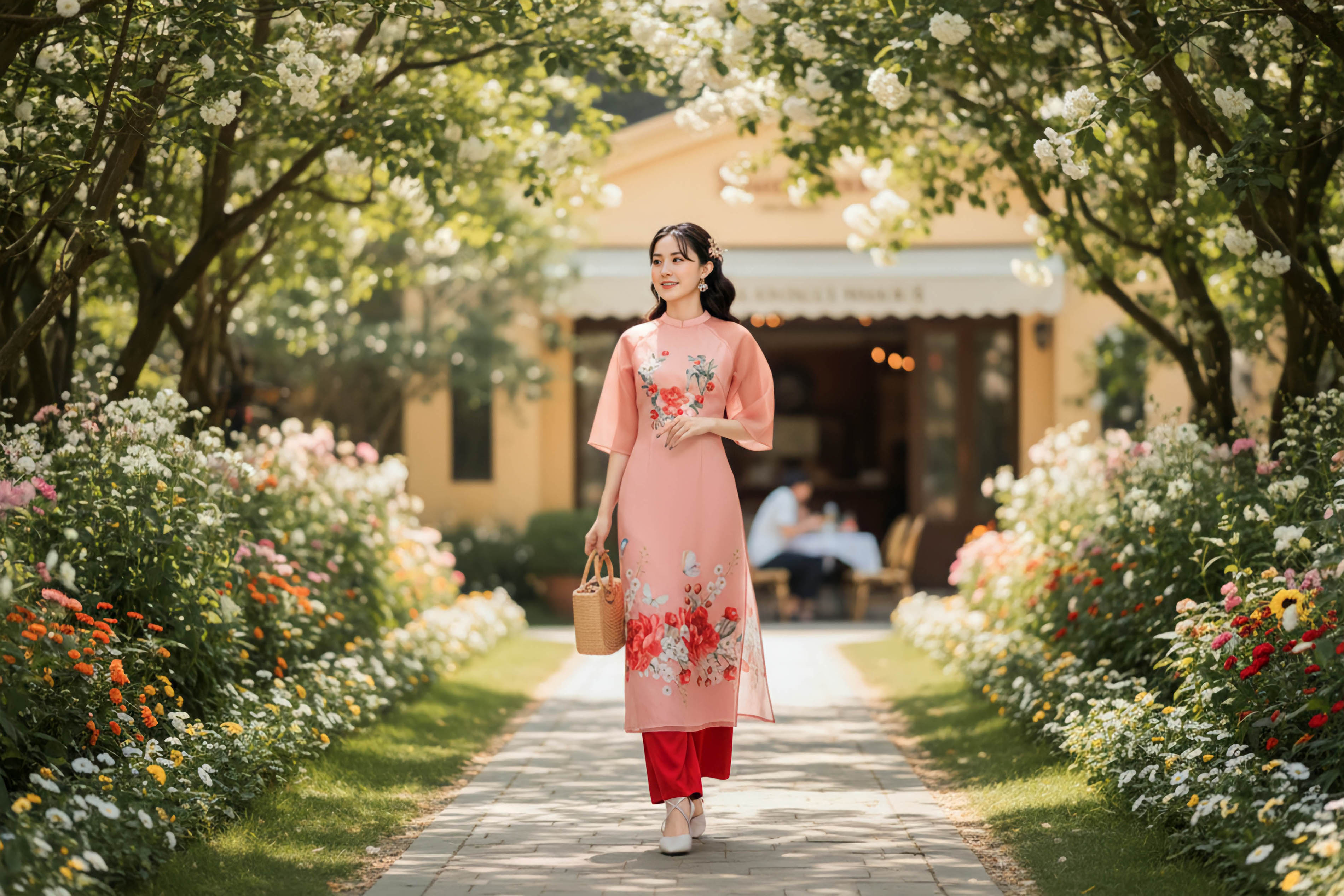 Set áo dài Mẫu đơn