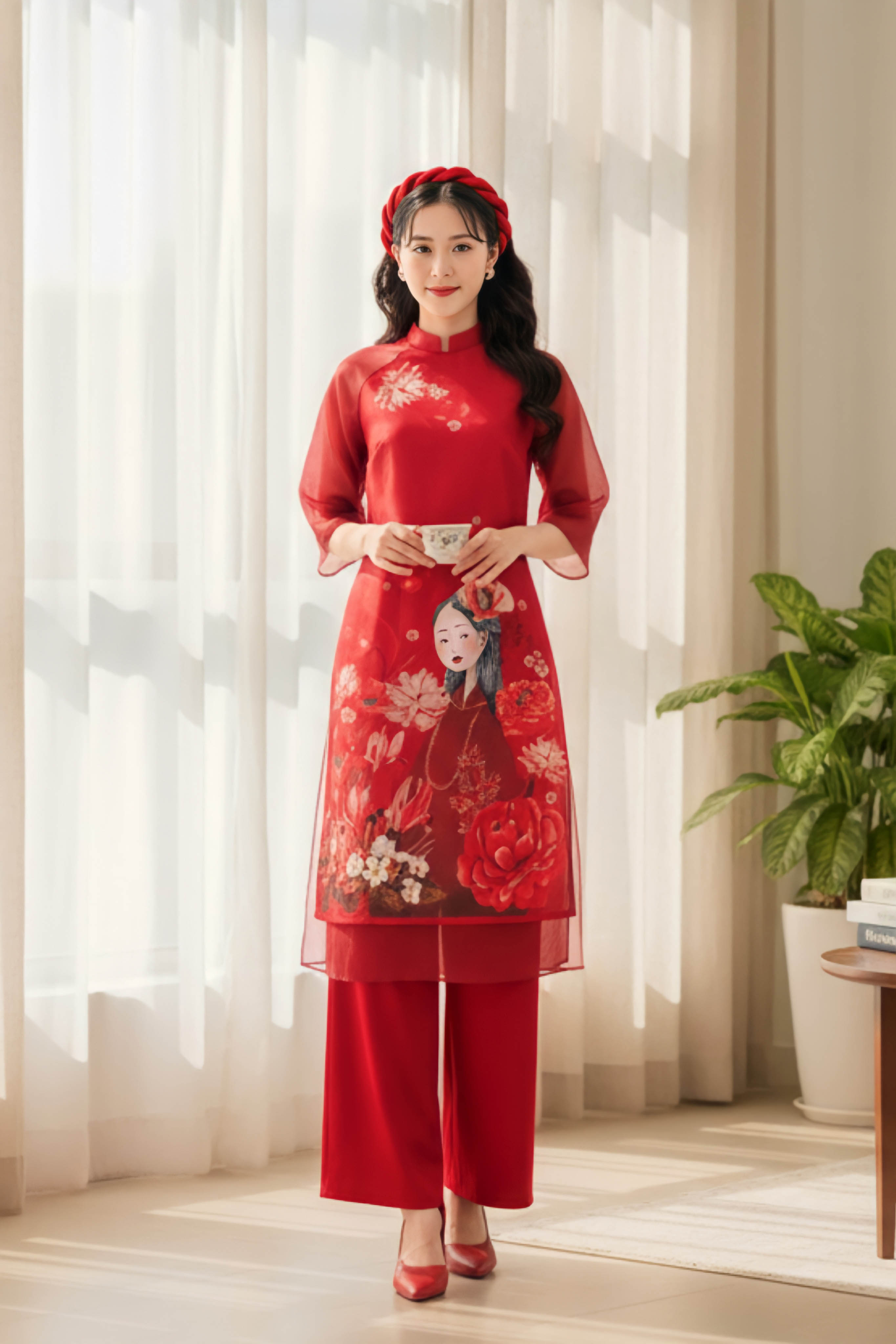 Áo dài taffa dáng suông Cẩm Miên