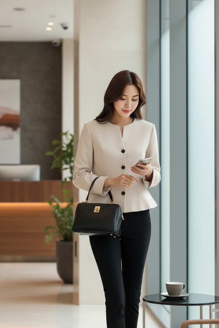 Áo sơ mi không cổ , phối cúc