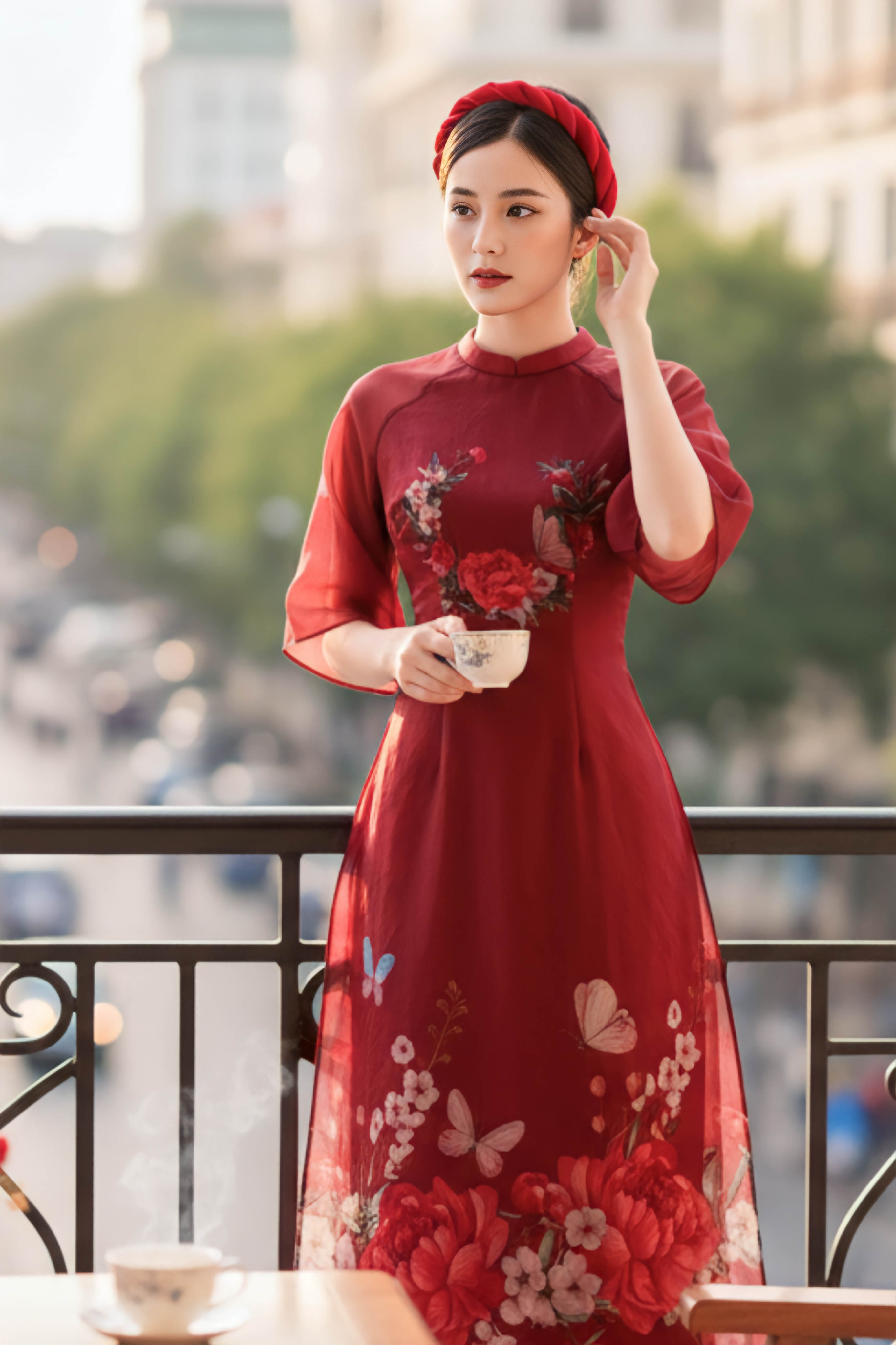 Set áo dài Mẫu đơn