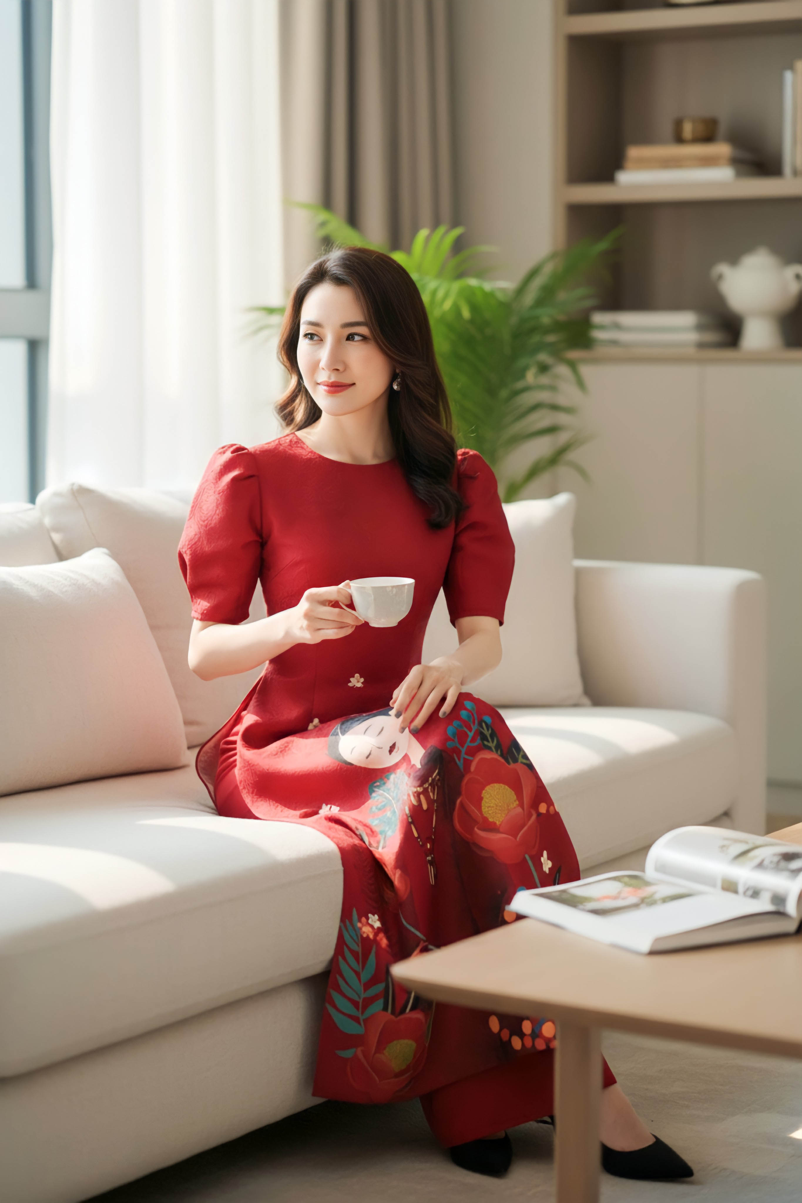 Set áo dài gấm Bích Trà