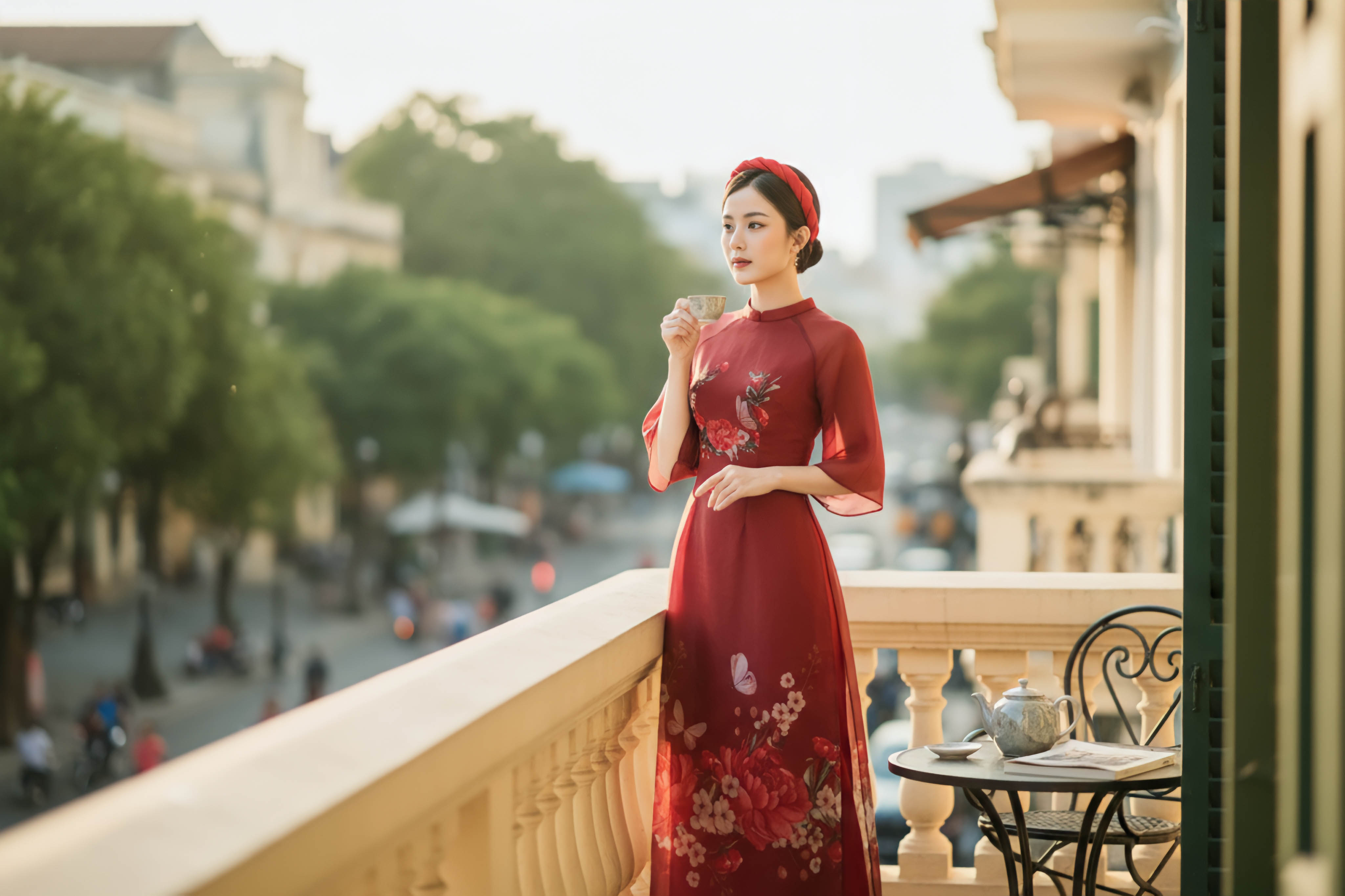 Set áo dài Mẫu đơn