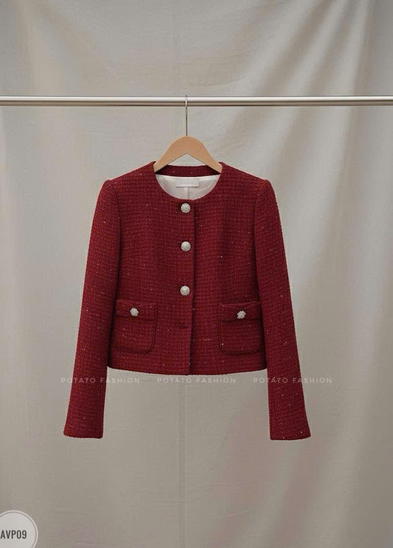 Áo dạ tweed túi sườn