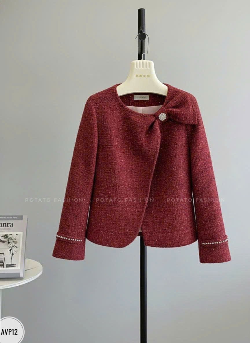 Áo dạ tweed cổ tròn