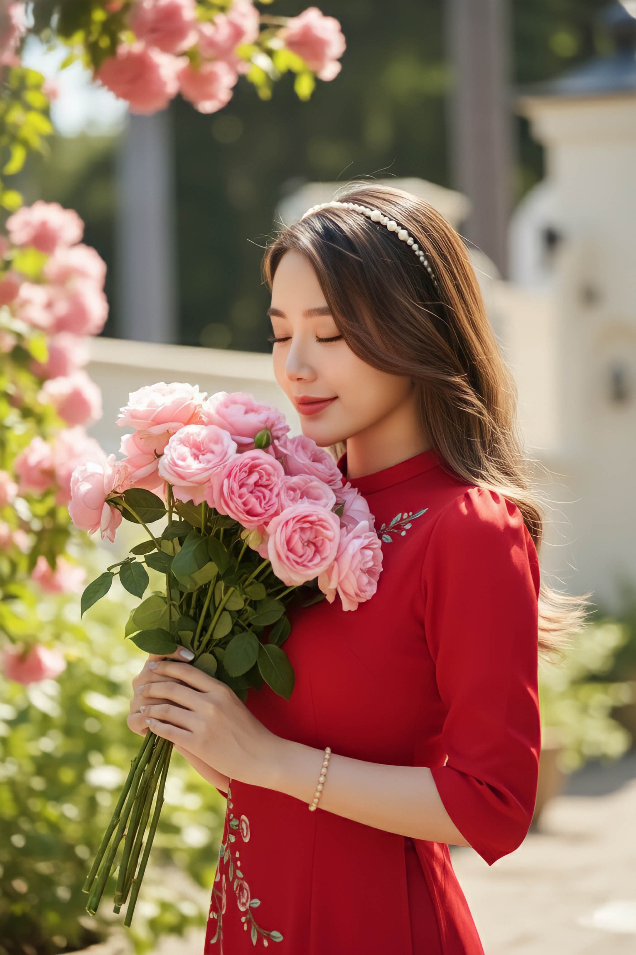 Áo dài Thanh Mai thêu thủ công