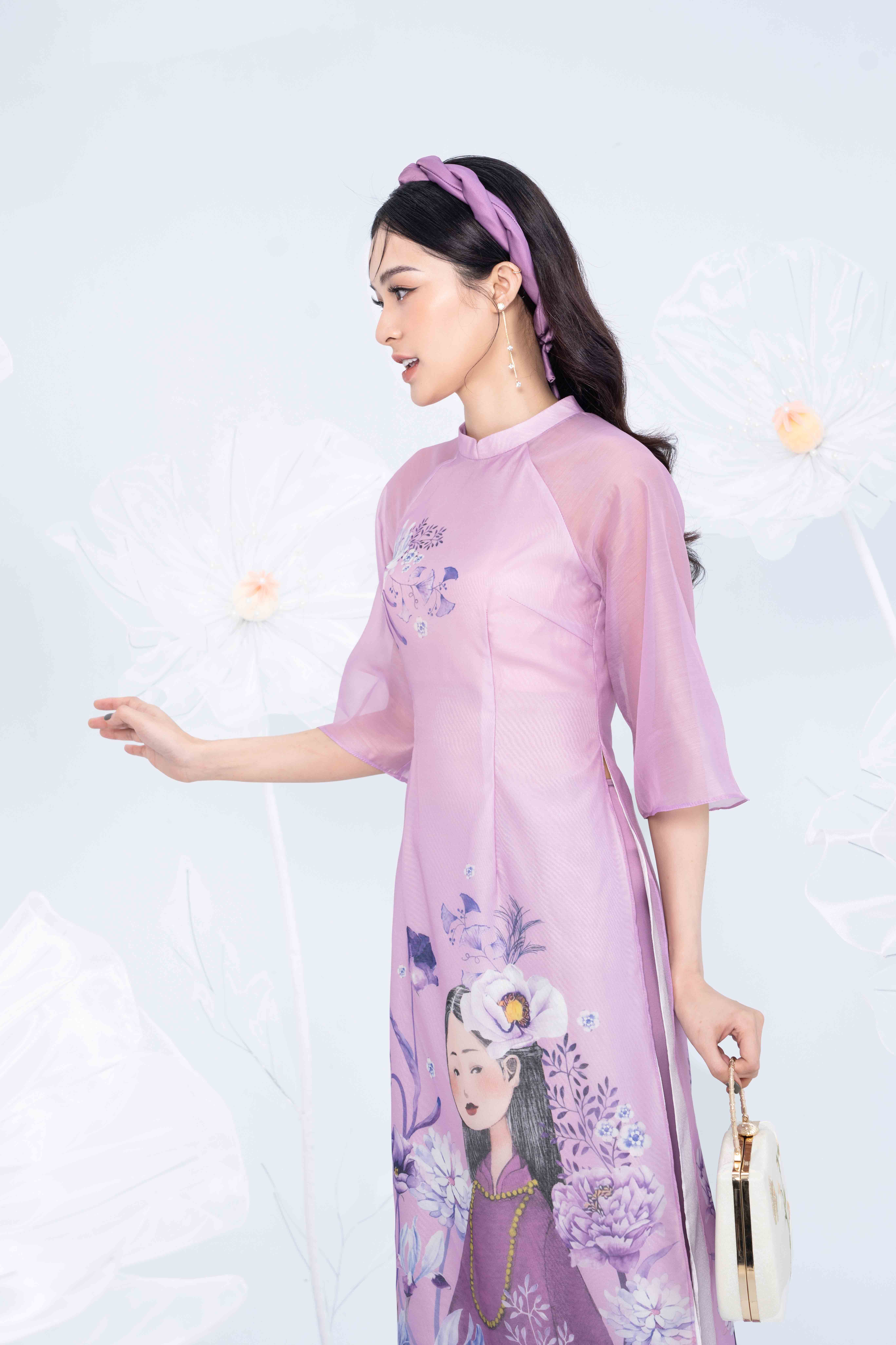 Áo dài tơ dáng eo Cẩm Miên