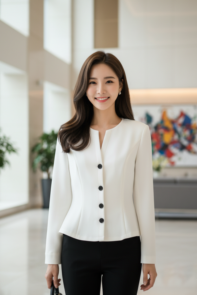 Áo sơ mi không cổ , phối cúc