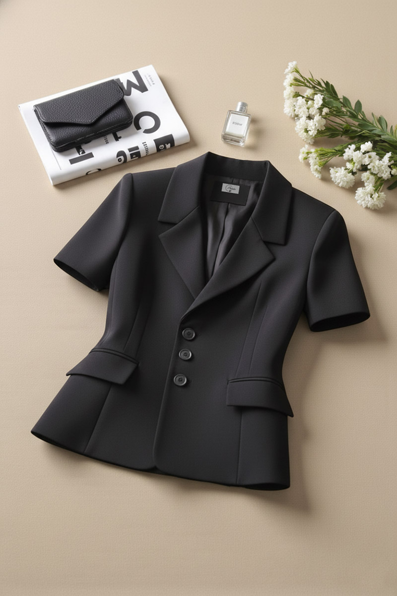 Áo vest cổ K tay cộc hai ly thân trước