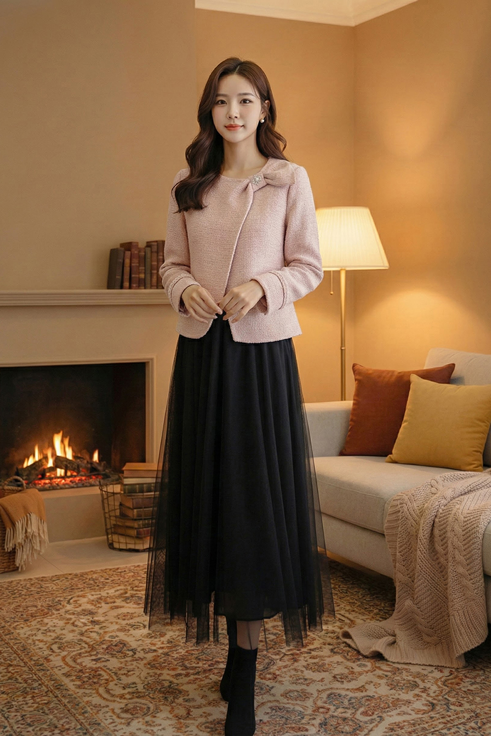 Áo dạ tweed cổ tròn