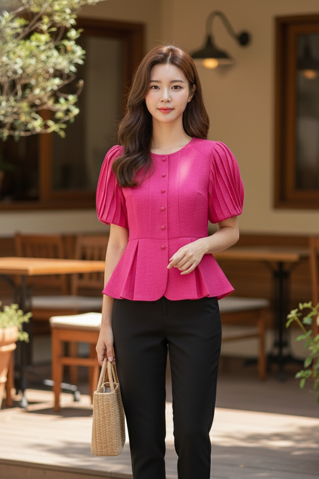 Áo sơ mi tay bồng xếp li