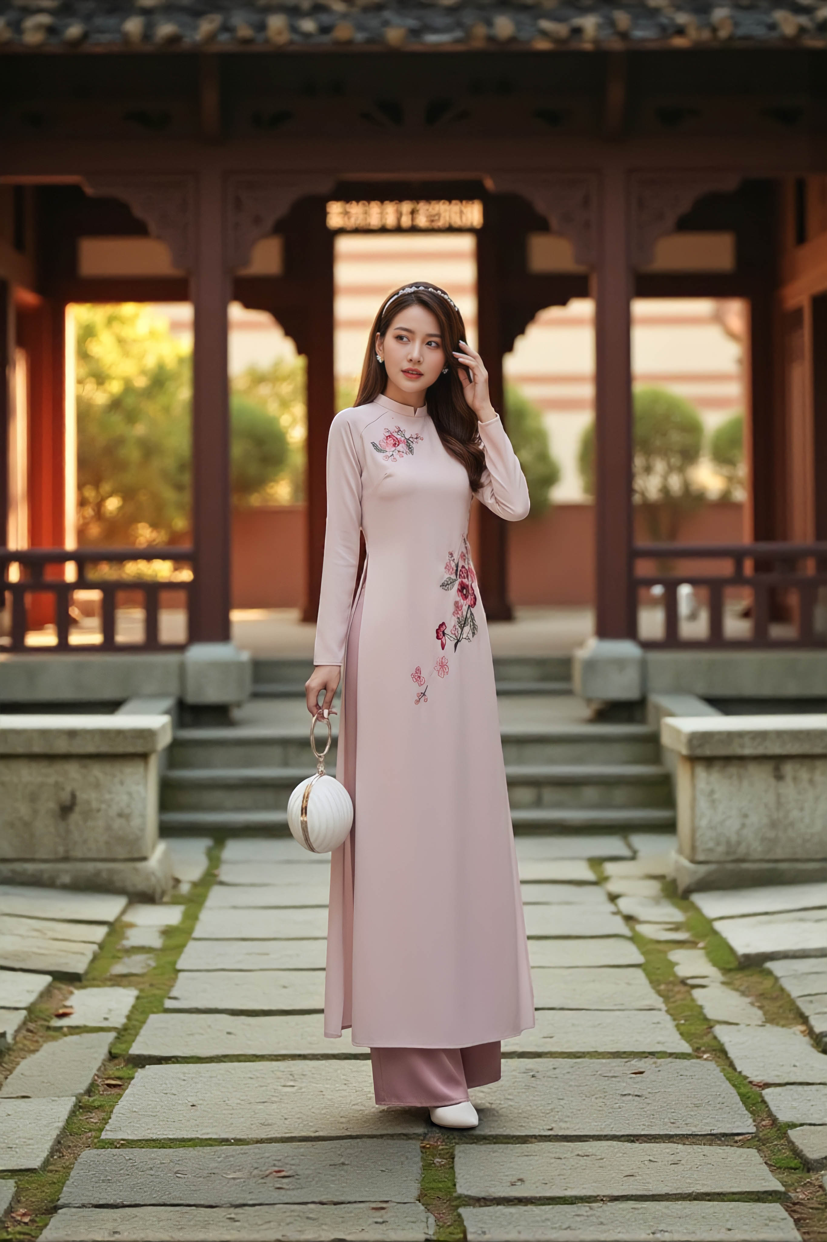 Áo dài Giai Nguyệt thêu thủ công