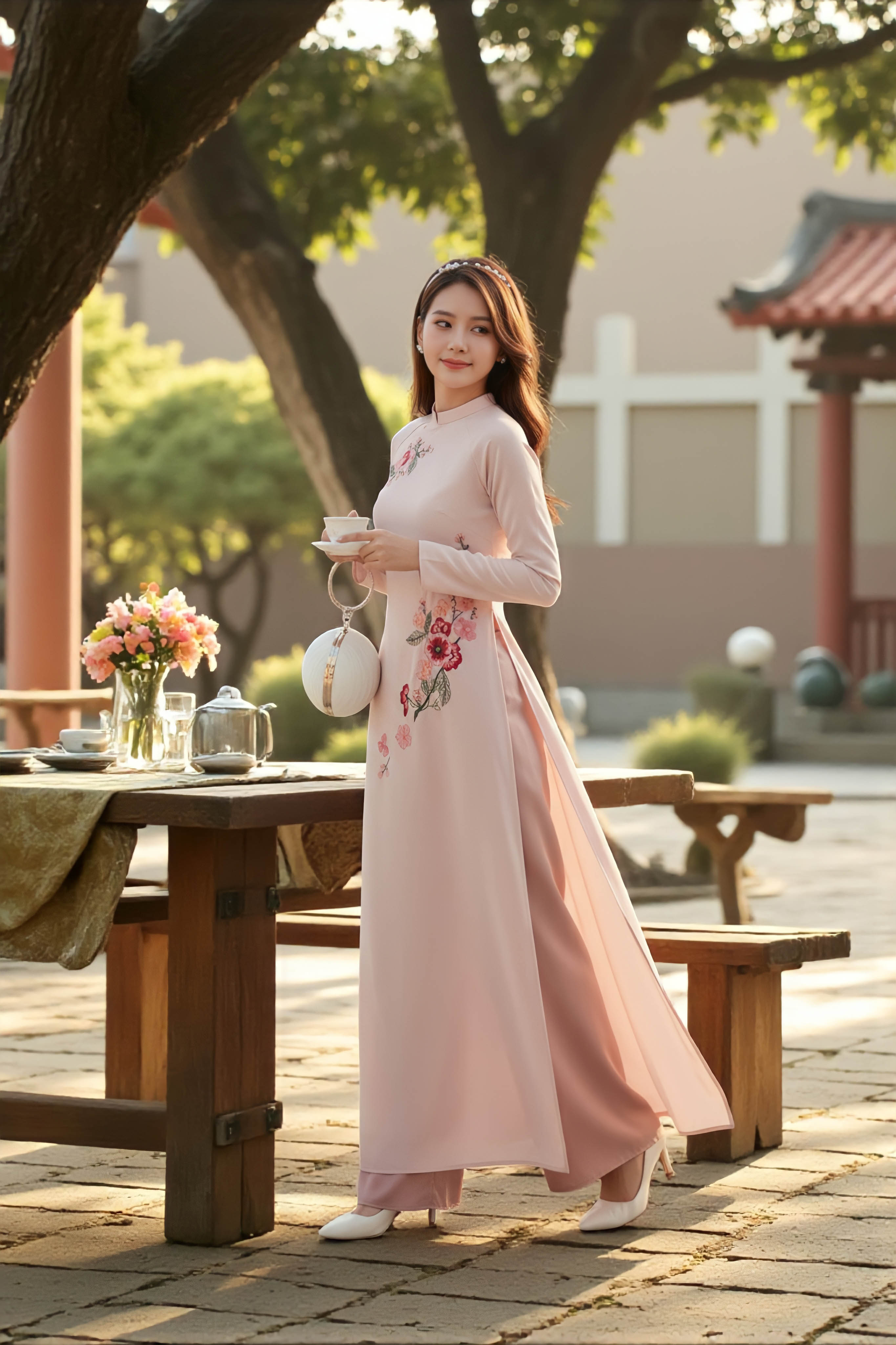 Áo dài Giai Nguyệt thêu thủ công