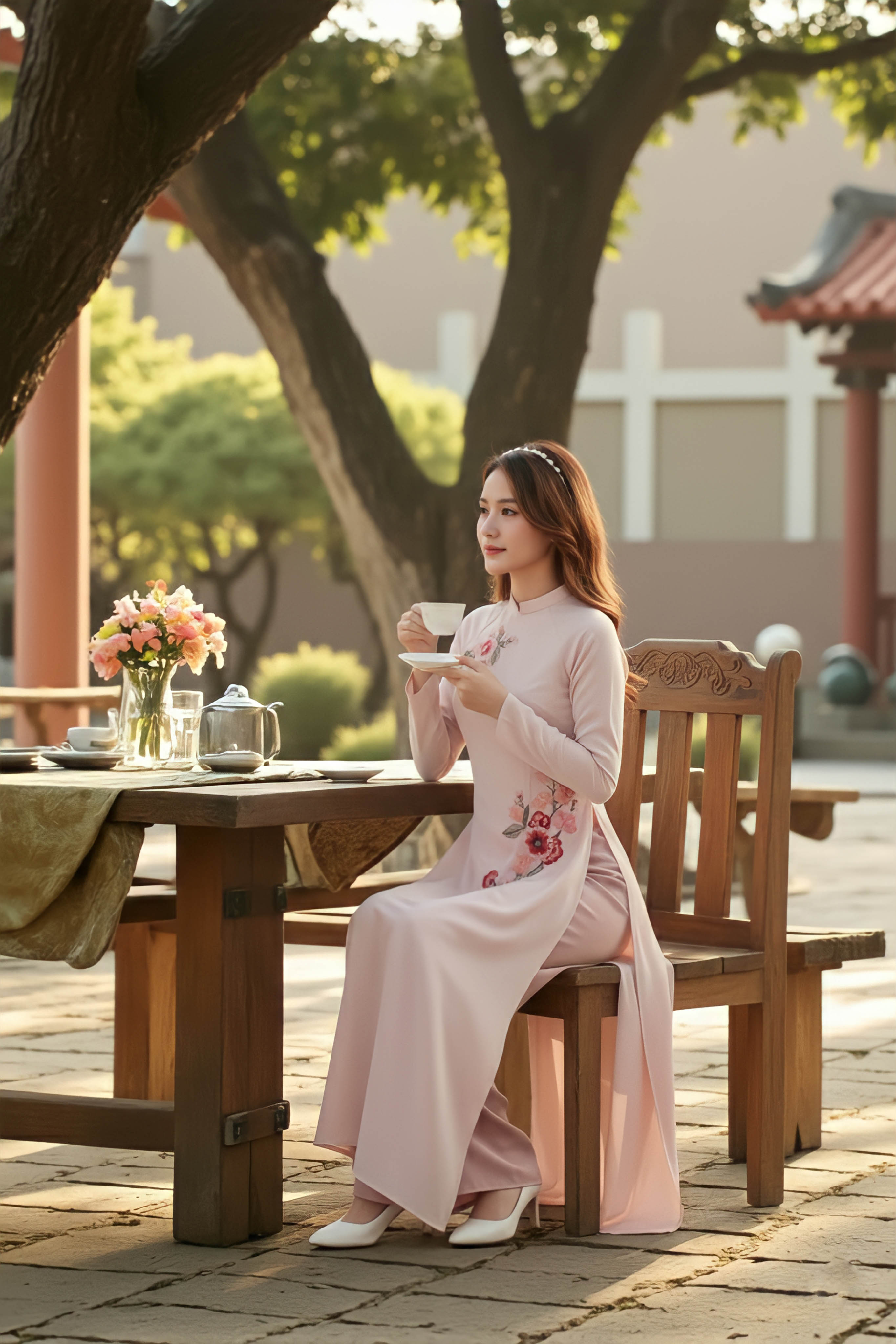 Áo dài Giai Nguyệt thêu thủ công