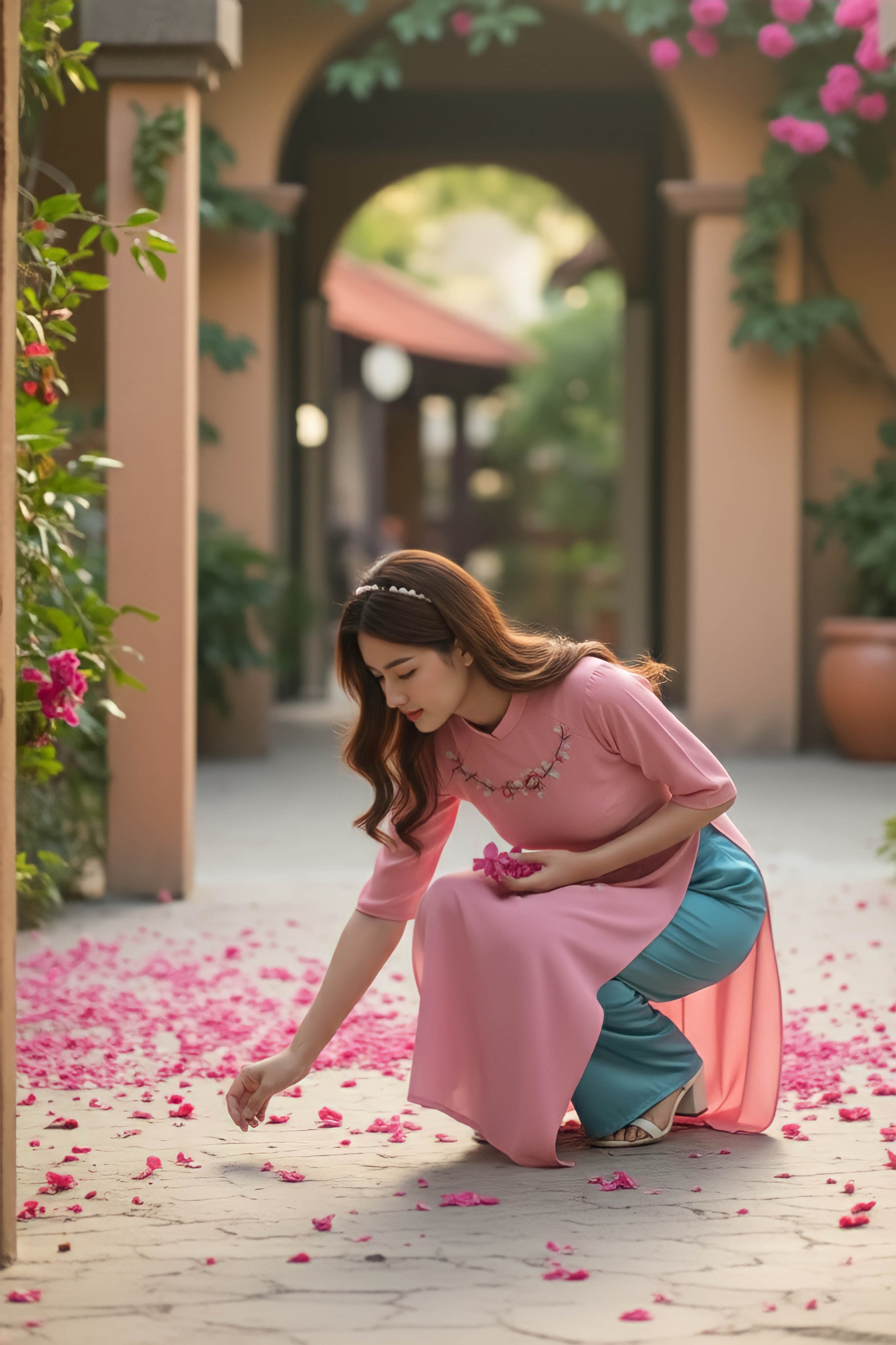 Áo dài Thanh Mai thêu thủ công