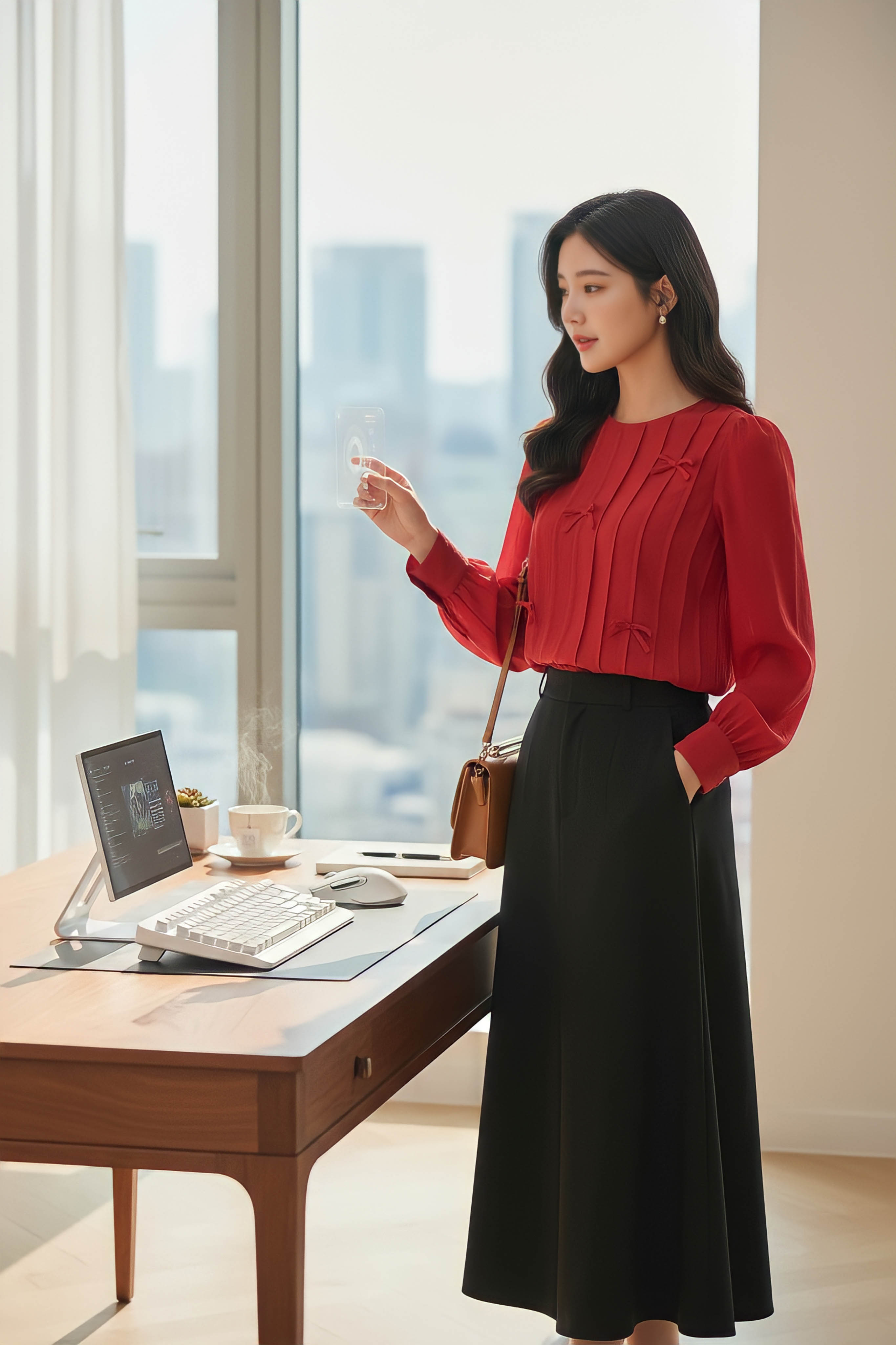 Áo sơ mi dáng suông cổ tròn