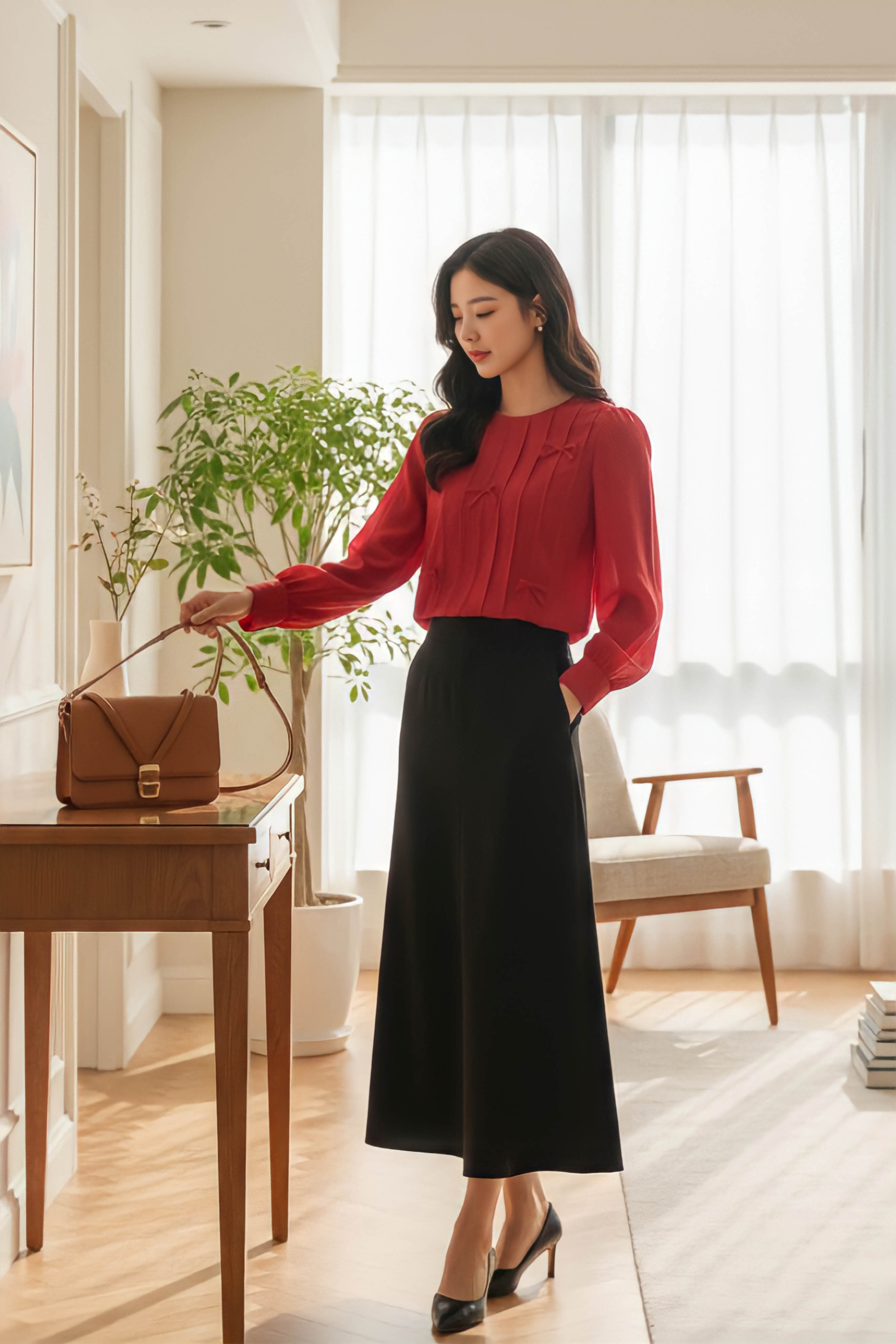 Áo sơ mi dáng suông cổ tròn