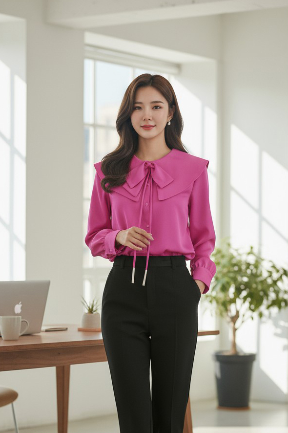 Áo sơ mi dài tay cổ nơ