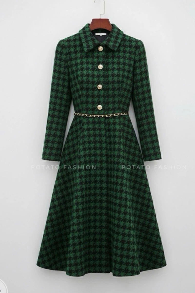 Váy dạ Tweed dáng xòe dài tay cổ đức