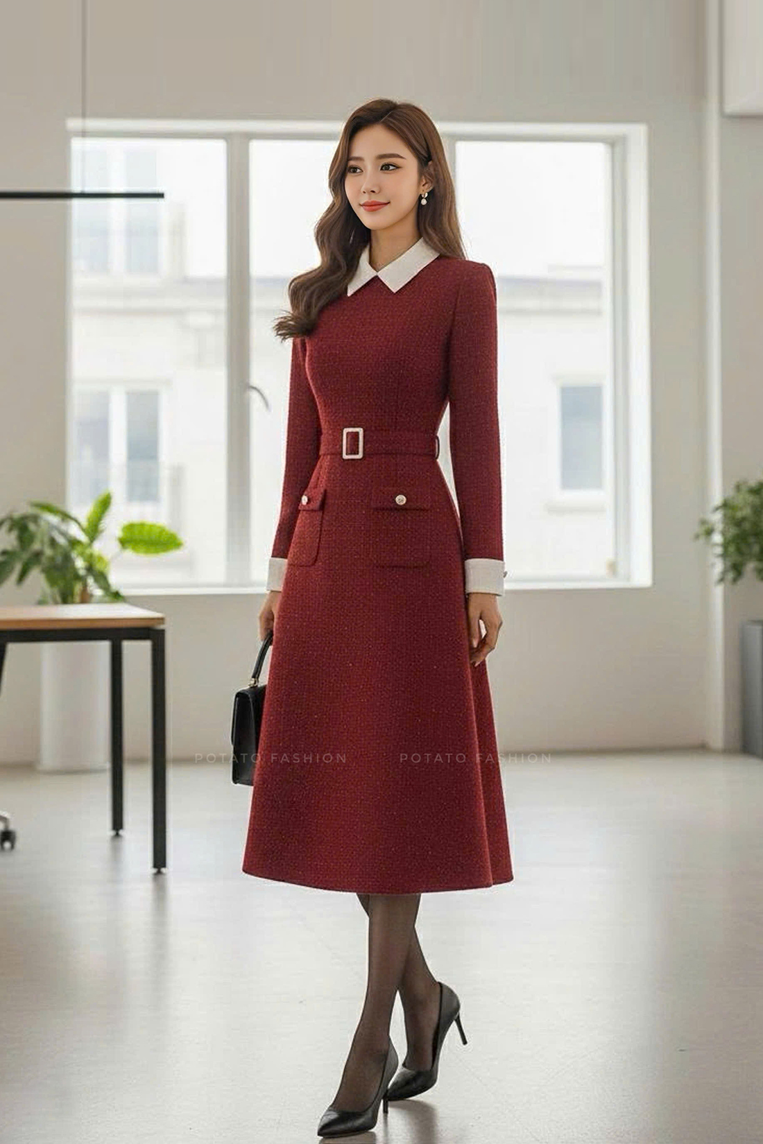 Đầm A cổ đức phối túi