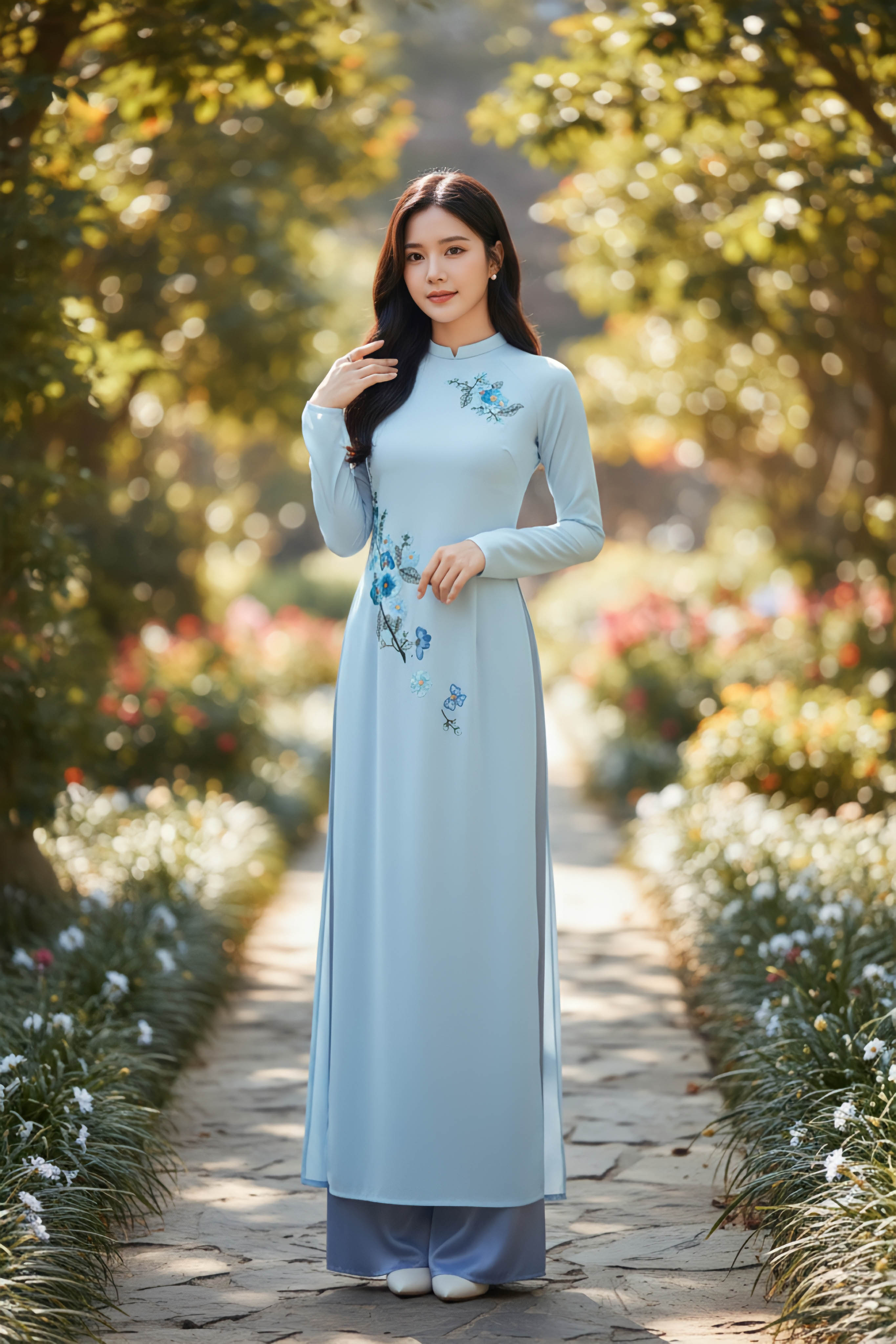 Áo dài Giai Nguyệt thêu thủ công