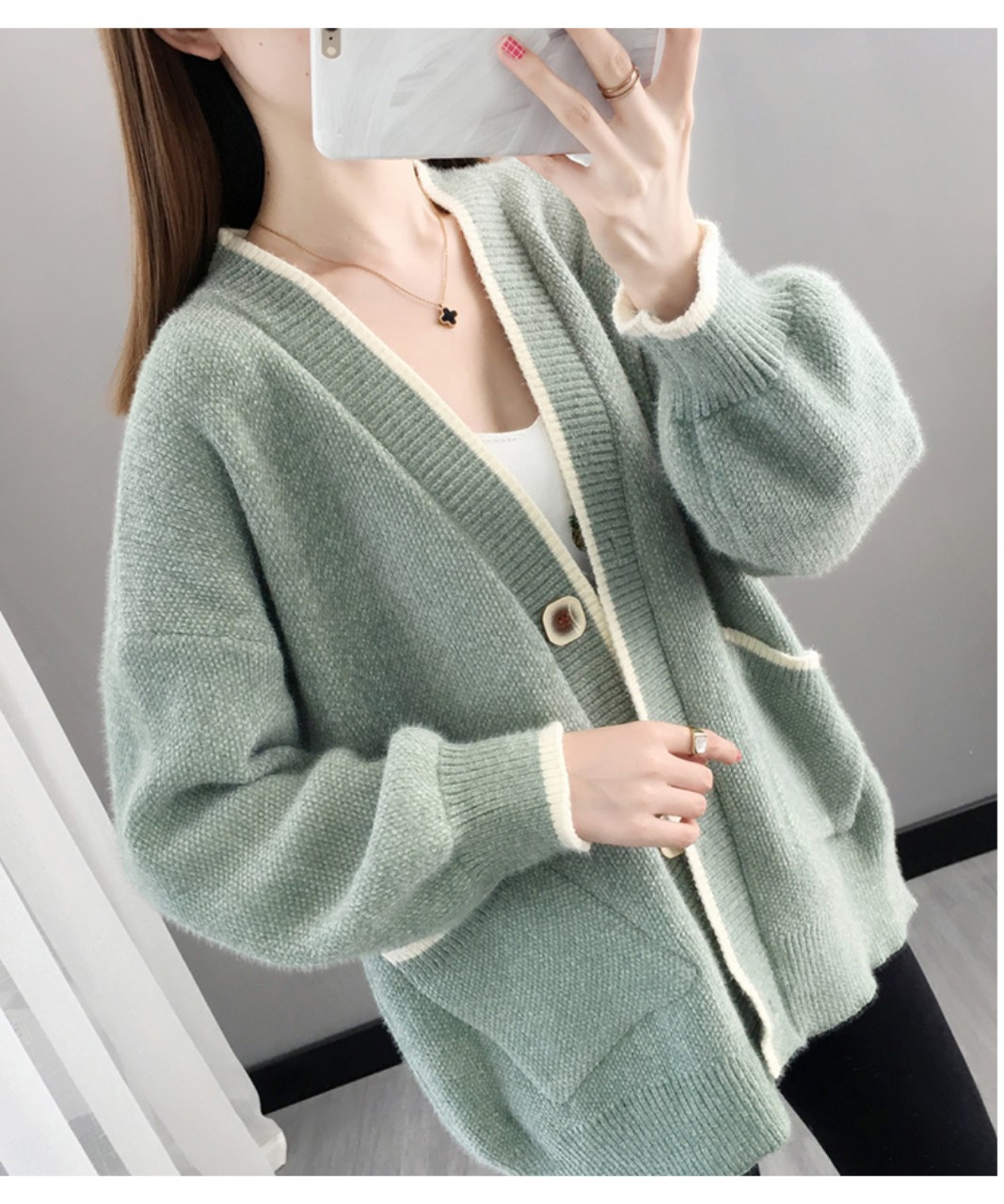 Áo len khoác trơn viền