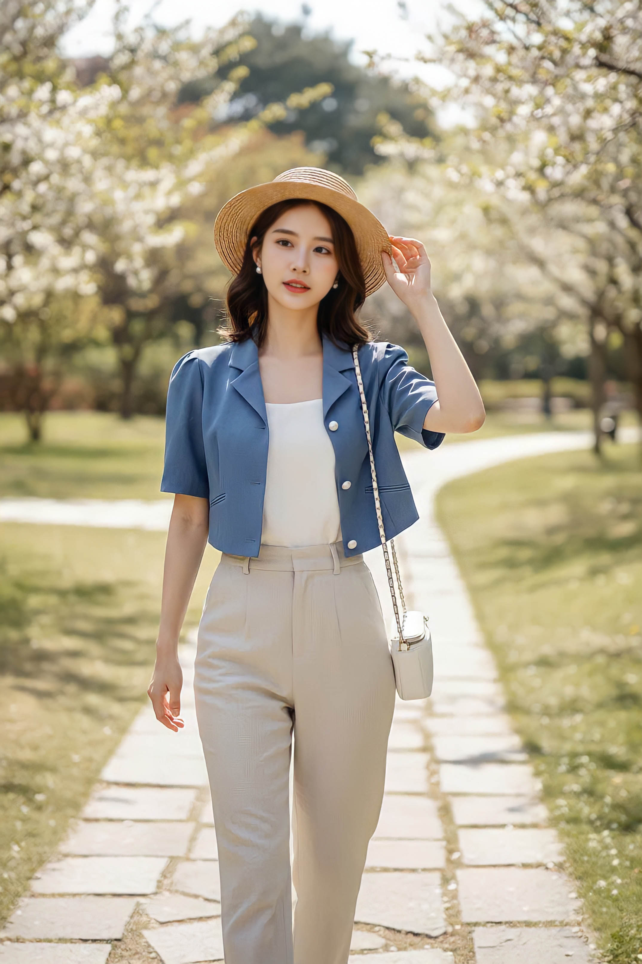 Áo croptop cổ hai ve dáng suông túi cơi chéo