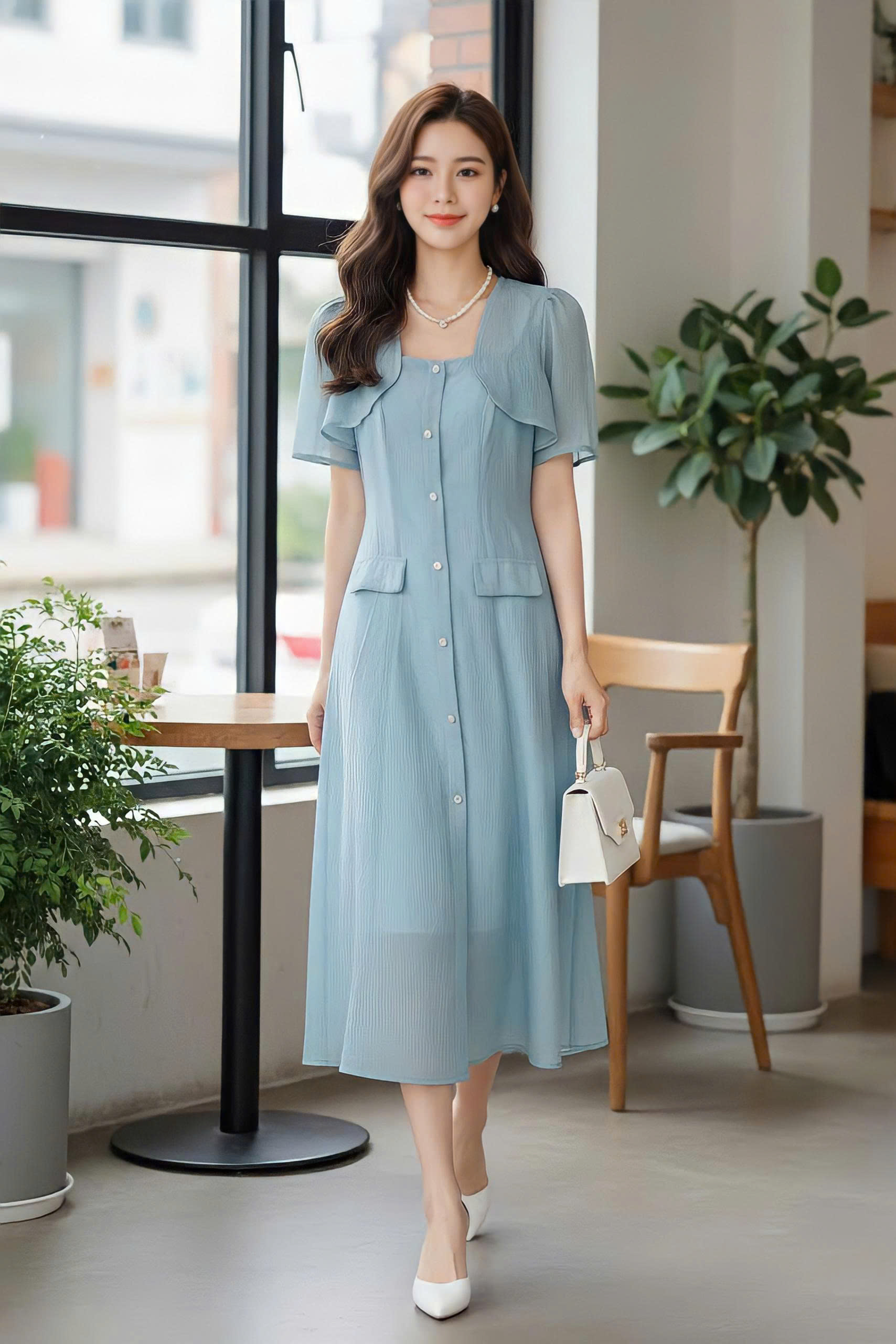 Sét áo khoác croptop tay bồng & Váy hai dây