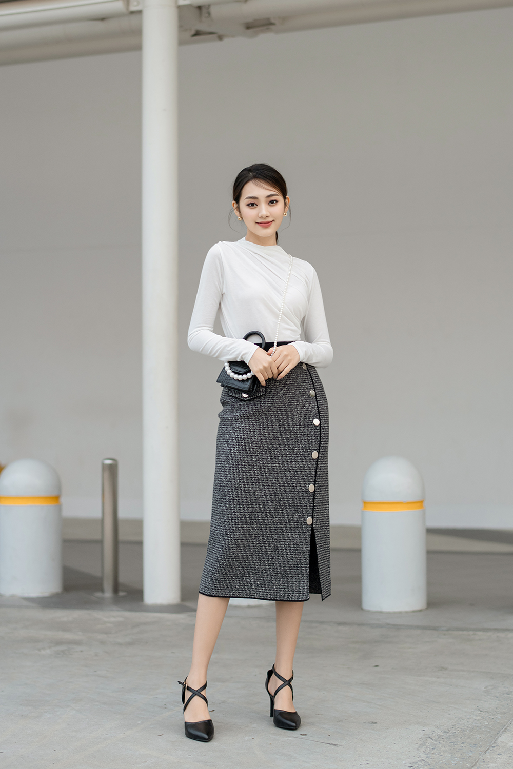 Chân váy len xếp ly nữ Dài ngang gối Giữ ấm Thu Đông Lưng cao Kẻ sọc caro Váy  len Cạp cao Thiết kế Hàn Quốc Thời trang - Chân váy |