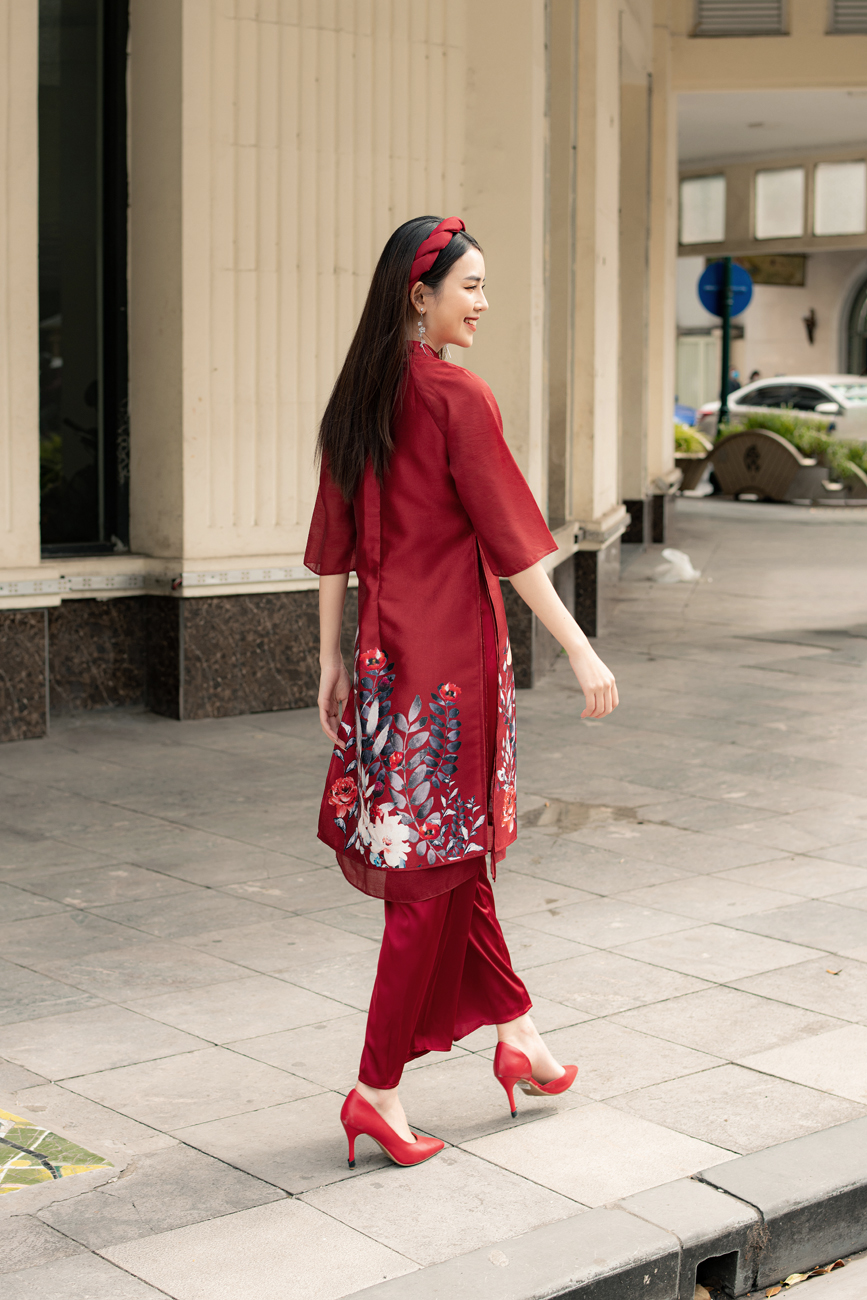 Sét áo dài in hình cô giá đội hoa