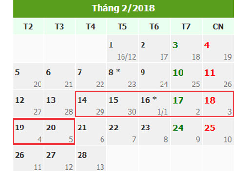 Lịch nghỉ tết năm 2018