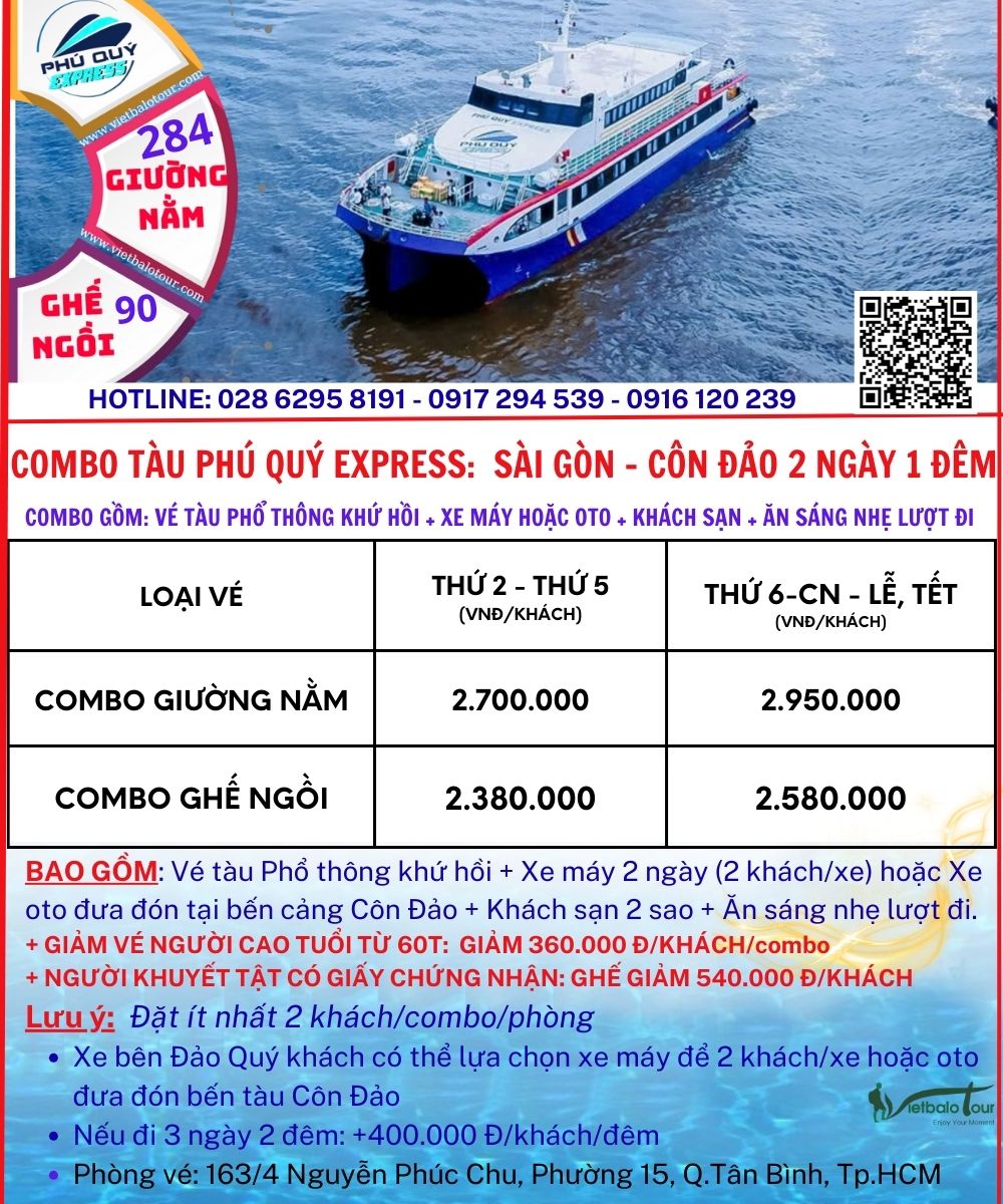 Combo vé tàu Tp.HCM Côn Đảo