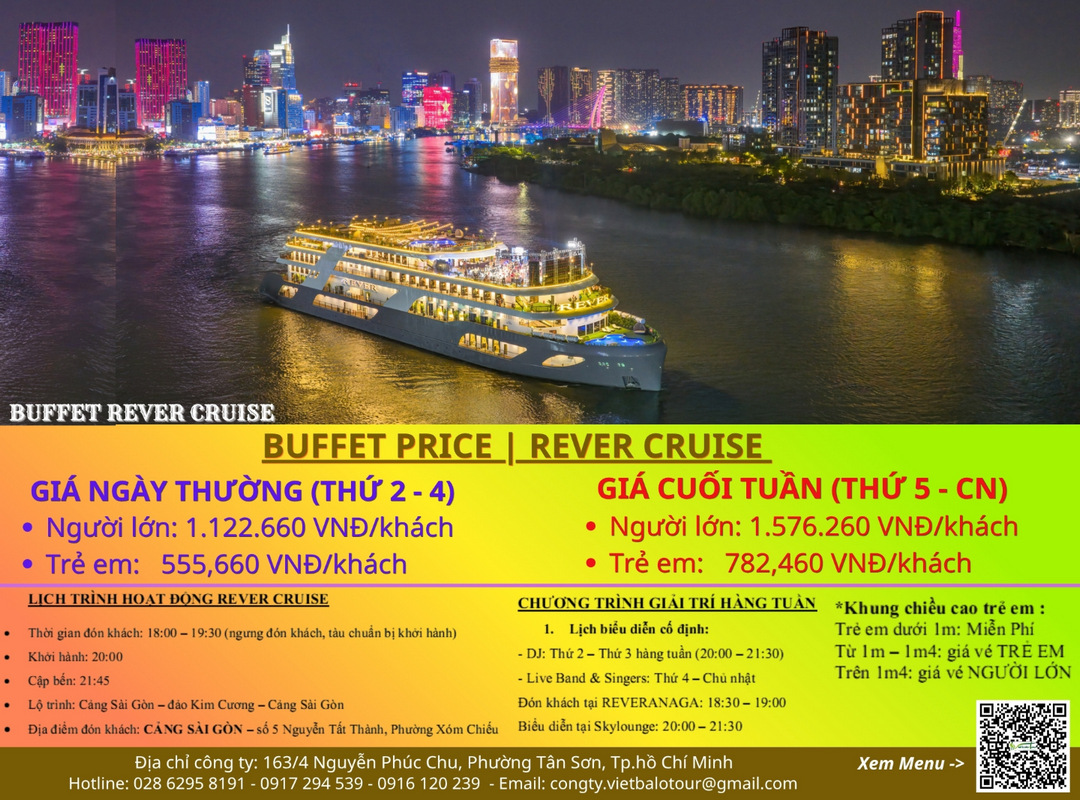 Ăn tối Buffet du thuyền Sài Gòn, du thuyền hạng sang Rever