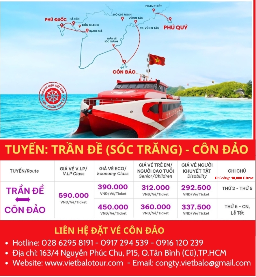 Giá vé và lịch tàu Trần Đề - Côn Đảo năm 2026