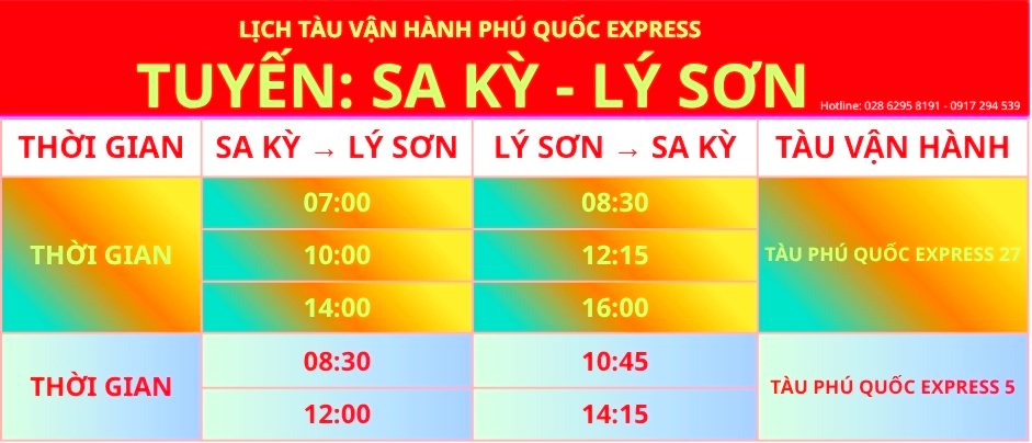 Lịch tàu đi Đảo Lý Sơn - Tàu Phú Quốc Express