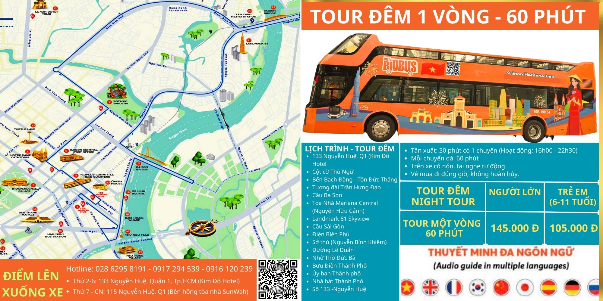 Bảng giá vé xe buýt 2 tầng tuyến Sài Gòn Tân Định